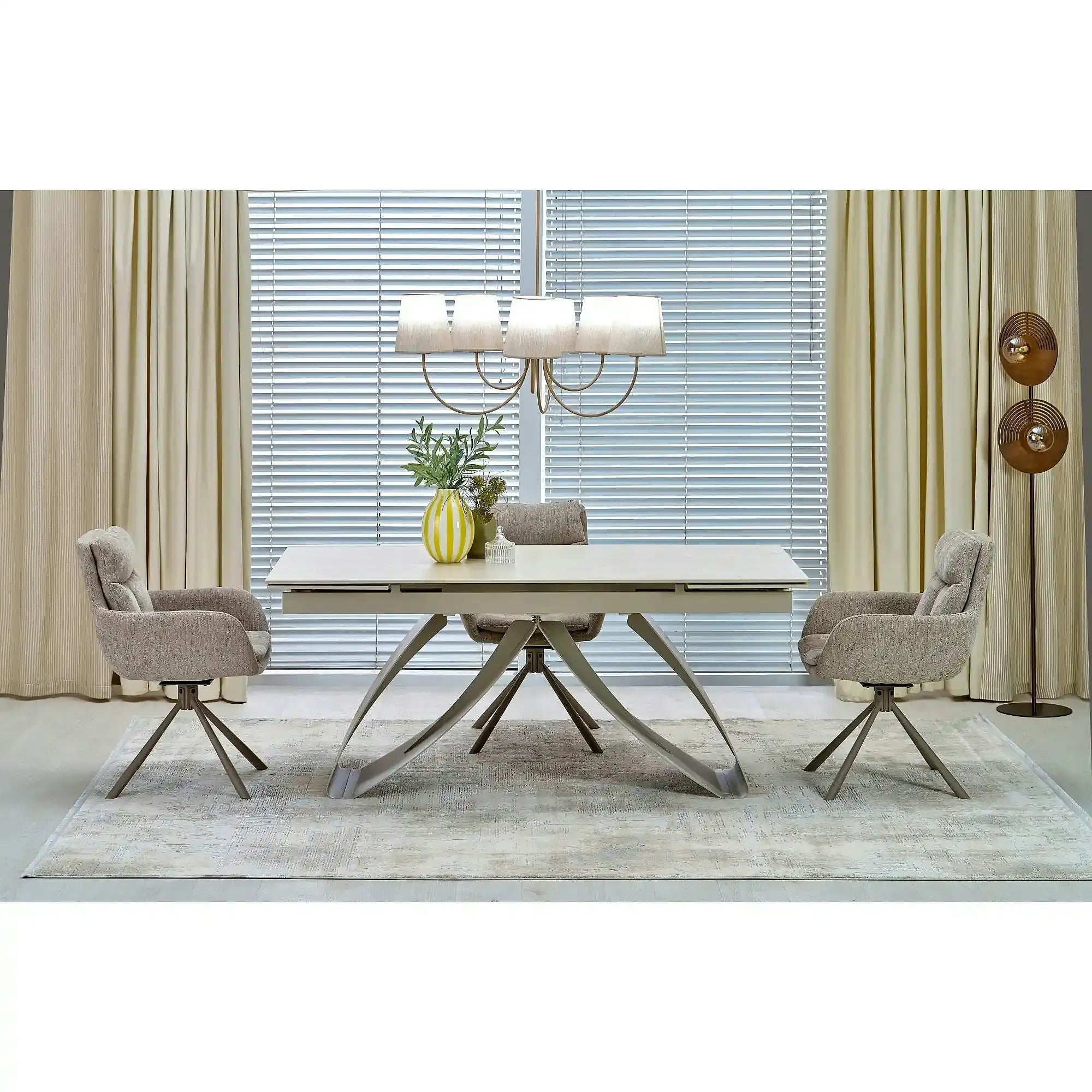 Masa extensibila HILARIO, travertin/casmir, piatra sinterizata/metal, 180/260x90x75 cm