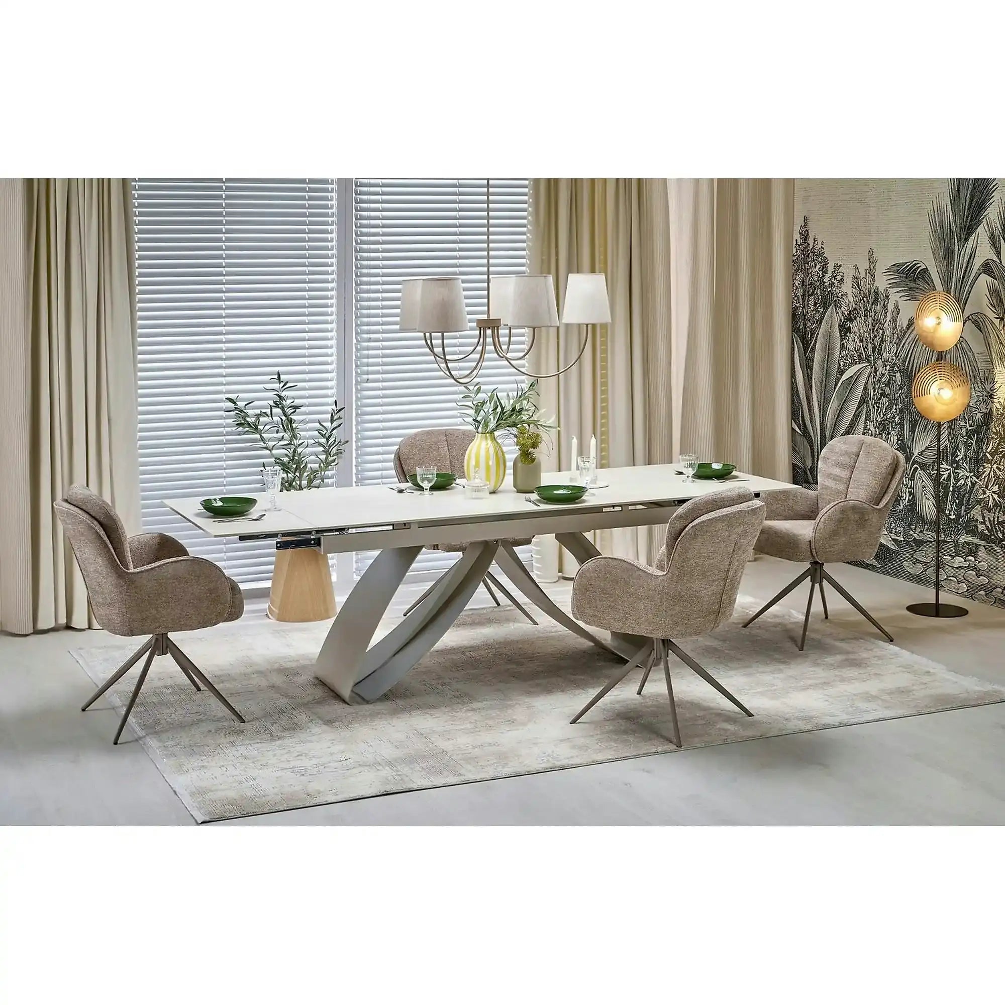 Masa extensibila HILARIO, travertin/casmir, piatra sinterizata/metal, 180/260x90x75 cm