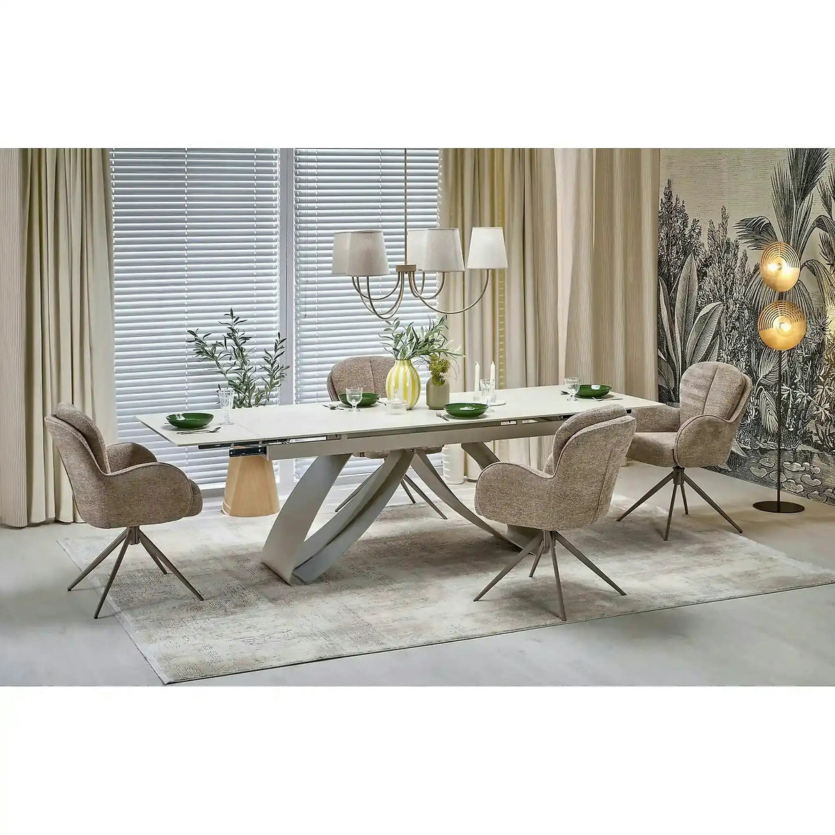 Masa extensibila HILARIO, travertin/casmir, piatra sinterizata/metal, 180/260x90x75 cm