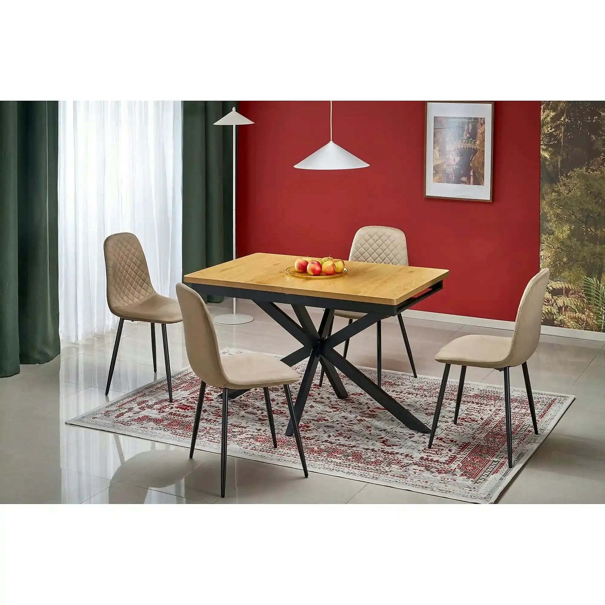 Masa extensibila HOLTER, stejar auriu/negru, 120/160x80x76 cm