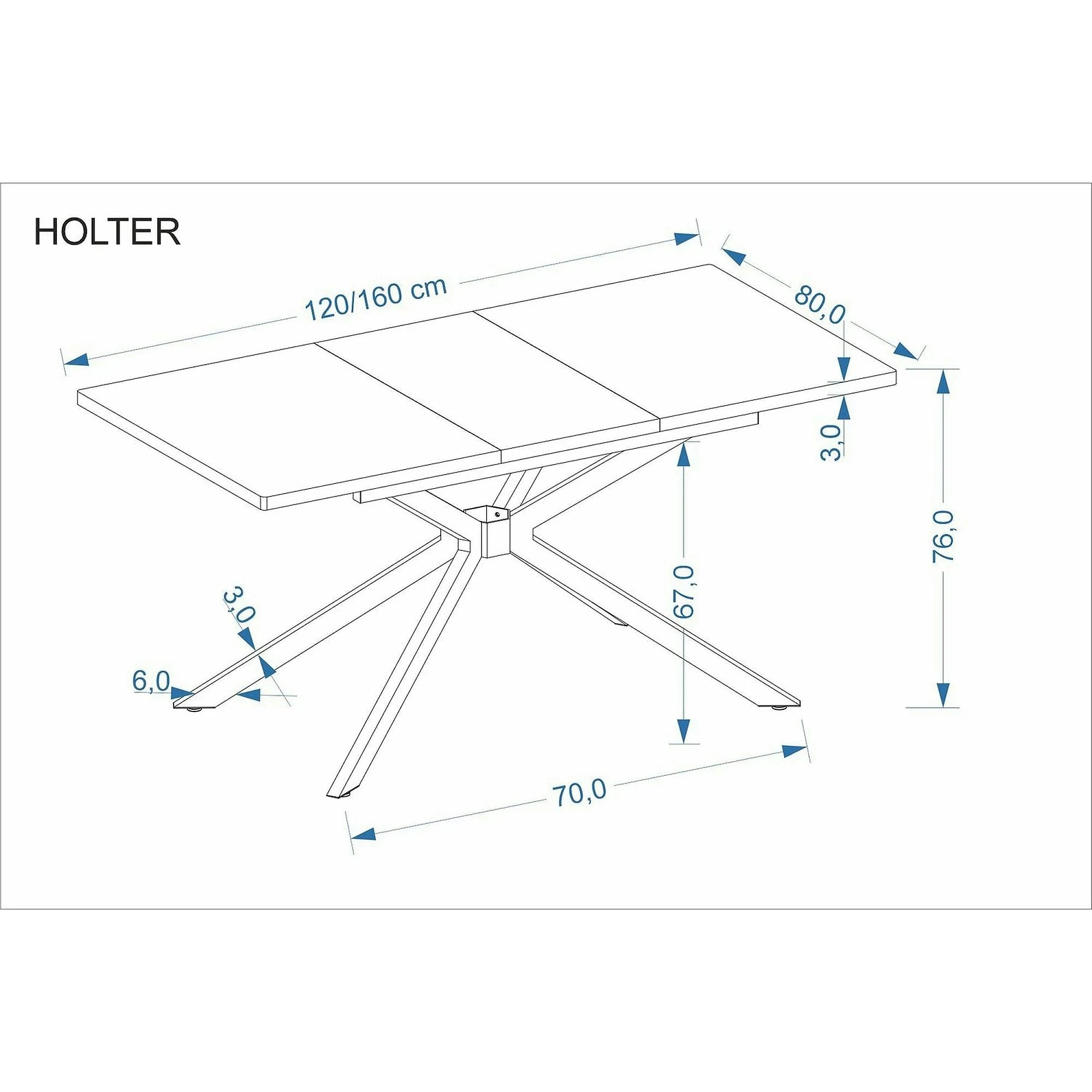 Masa extensibila HOLTER, stejar auriu/negru, 120/160x80x76 cm