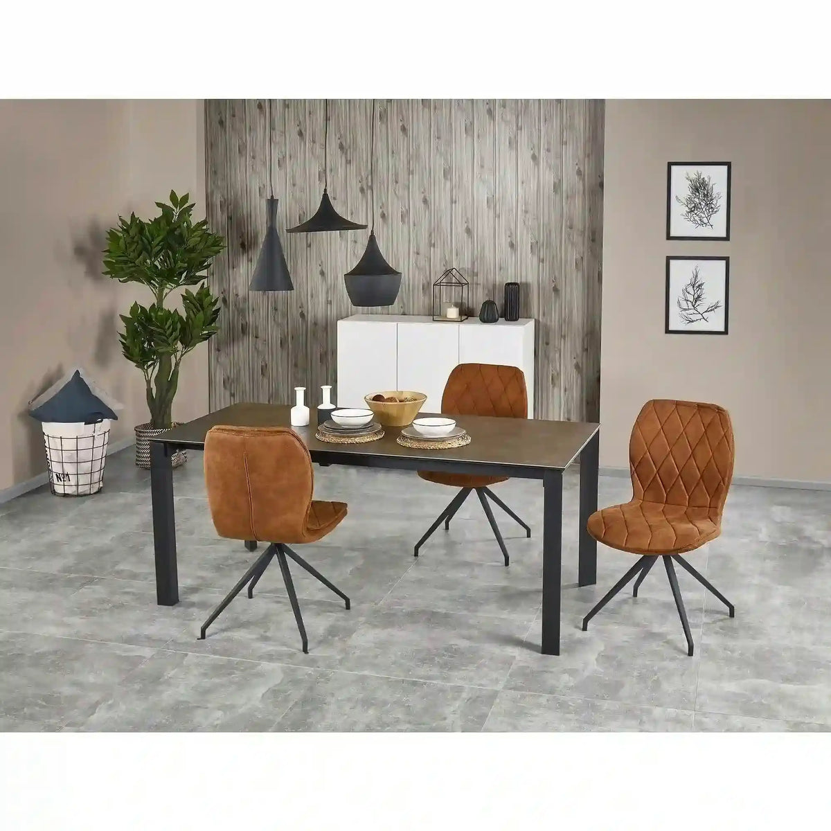 Masa extensibila HORIZON, gri/negru, ceramica, 120/180x85x76 cm