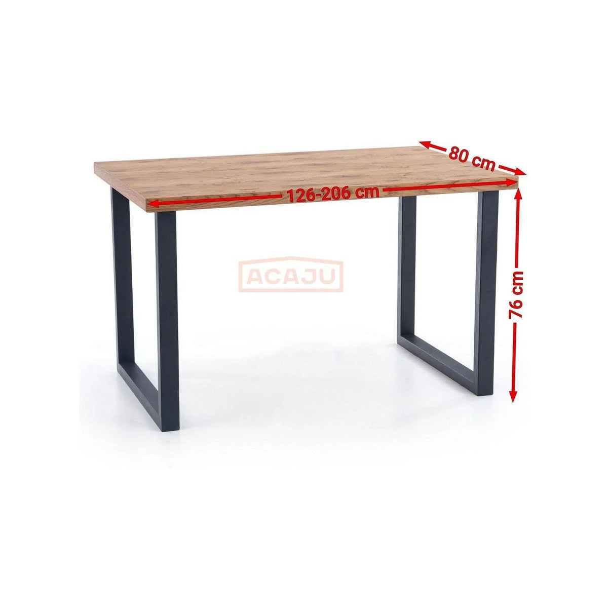 Masa extensibila HORUS, stejar/negru, furnir/otel, 126/206x80x76 cm