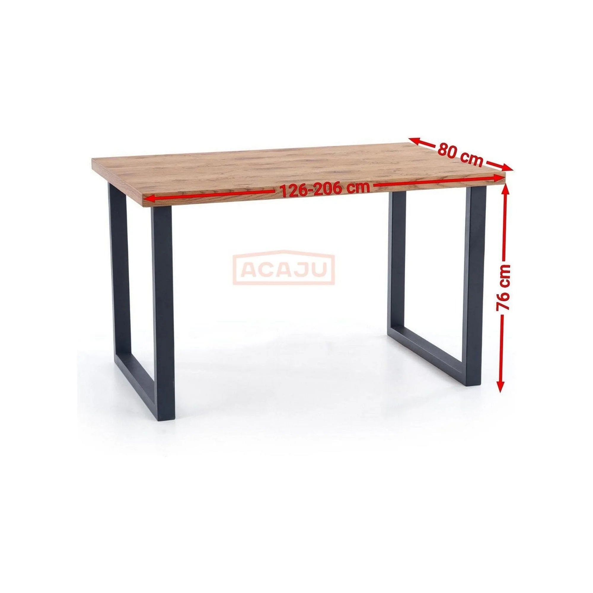 Masa extensibila HORUS, stejar/negru, furnir/otel, 126/206x80x76 cm