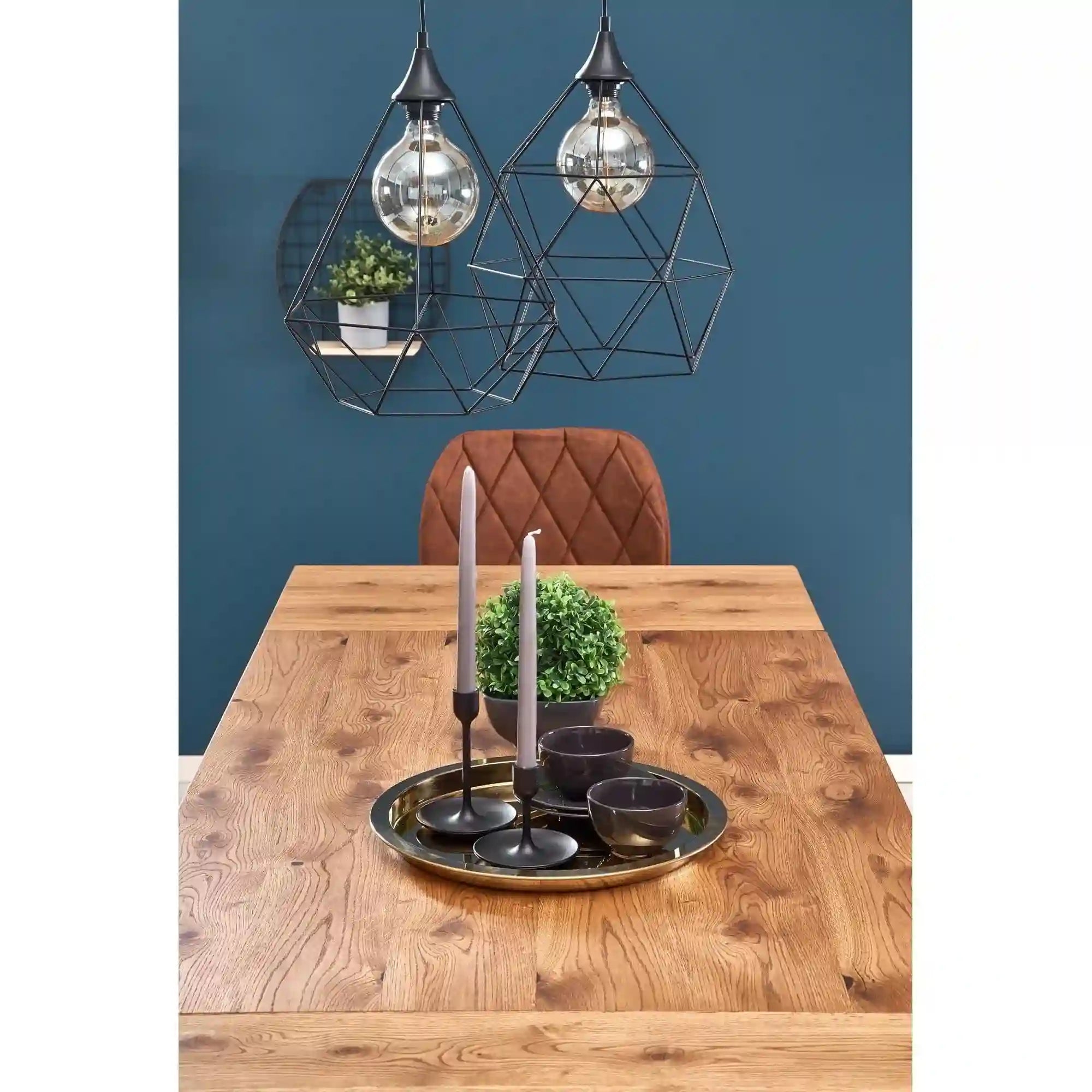 Masa extensibila HORUS, stejar/negru, furnir/otel, 126/206x80x76 cm