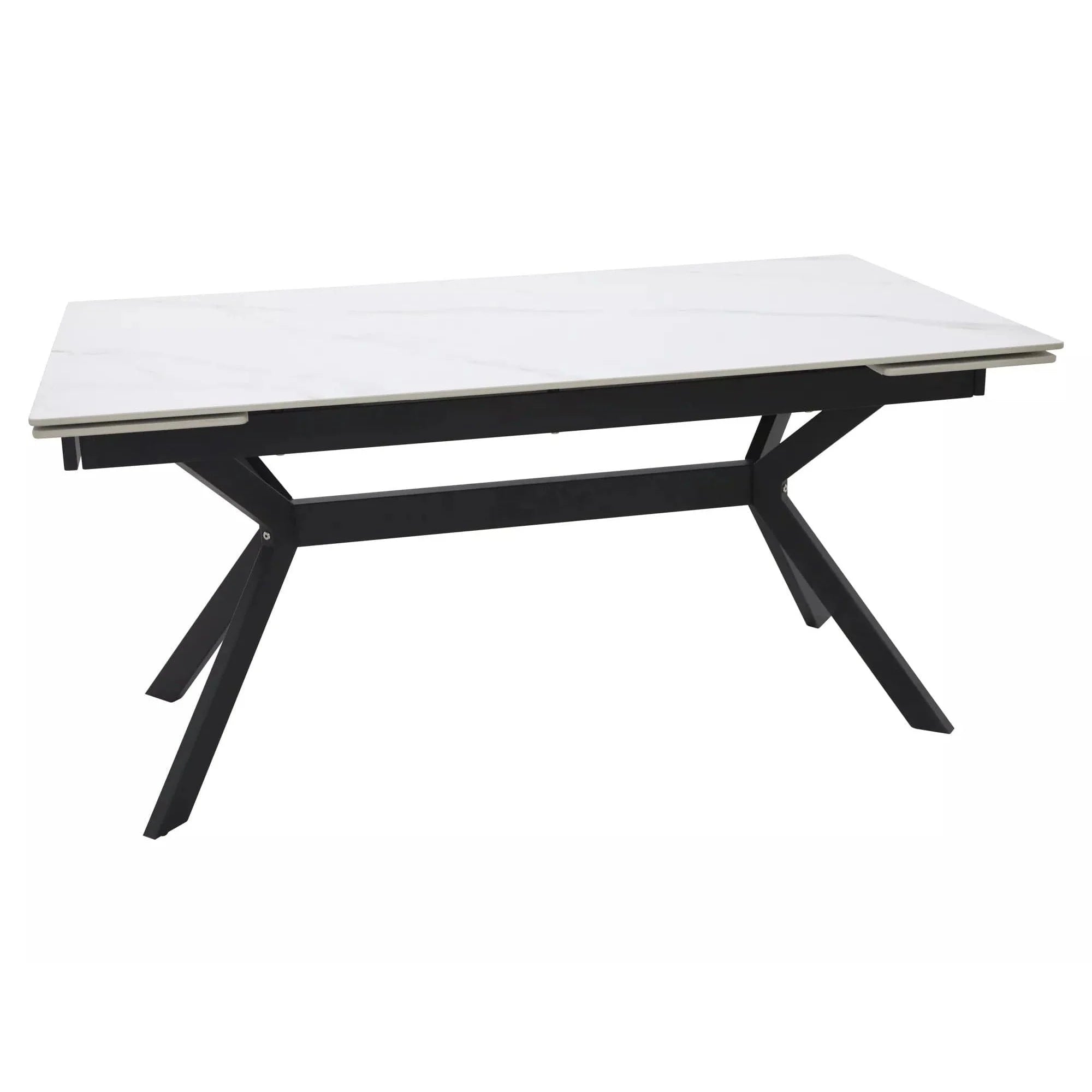 Masa extensibila IMPERIA, alb mat cu efect de marmura/negru, ceramica/metal, 160/220x90x76 cm
