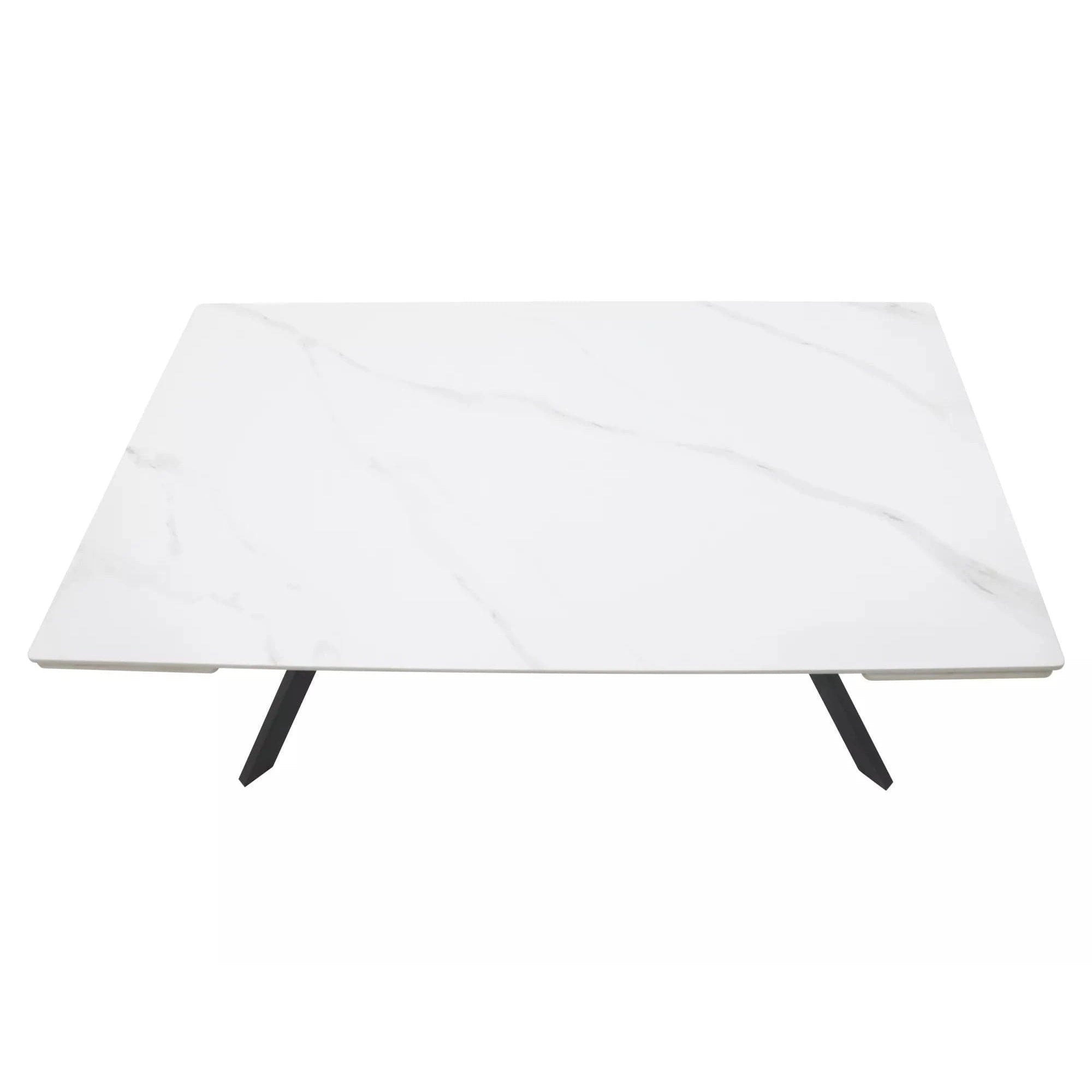 Masa extensibila IMPERIA, alb mat cu efect de marmura/negru, ceramica/metal, 160/220x90x76 cm