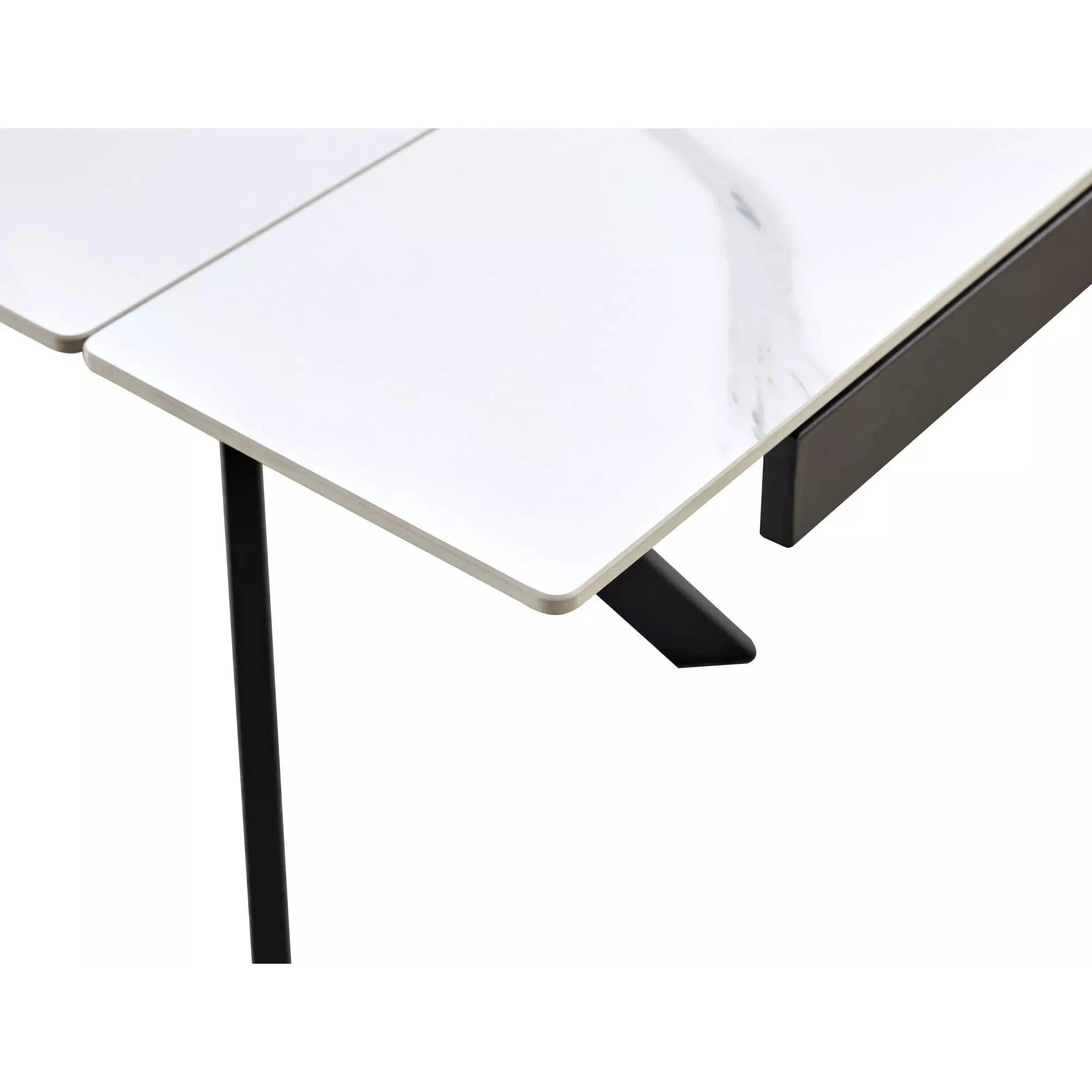 Masa extensibila IMPERIA, alb mat cu efect de marmura/negru, ceramica/metal, 180/240x90x76 cm