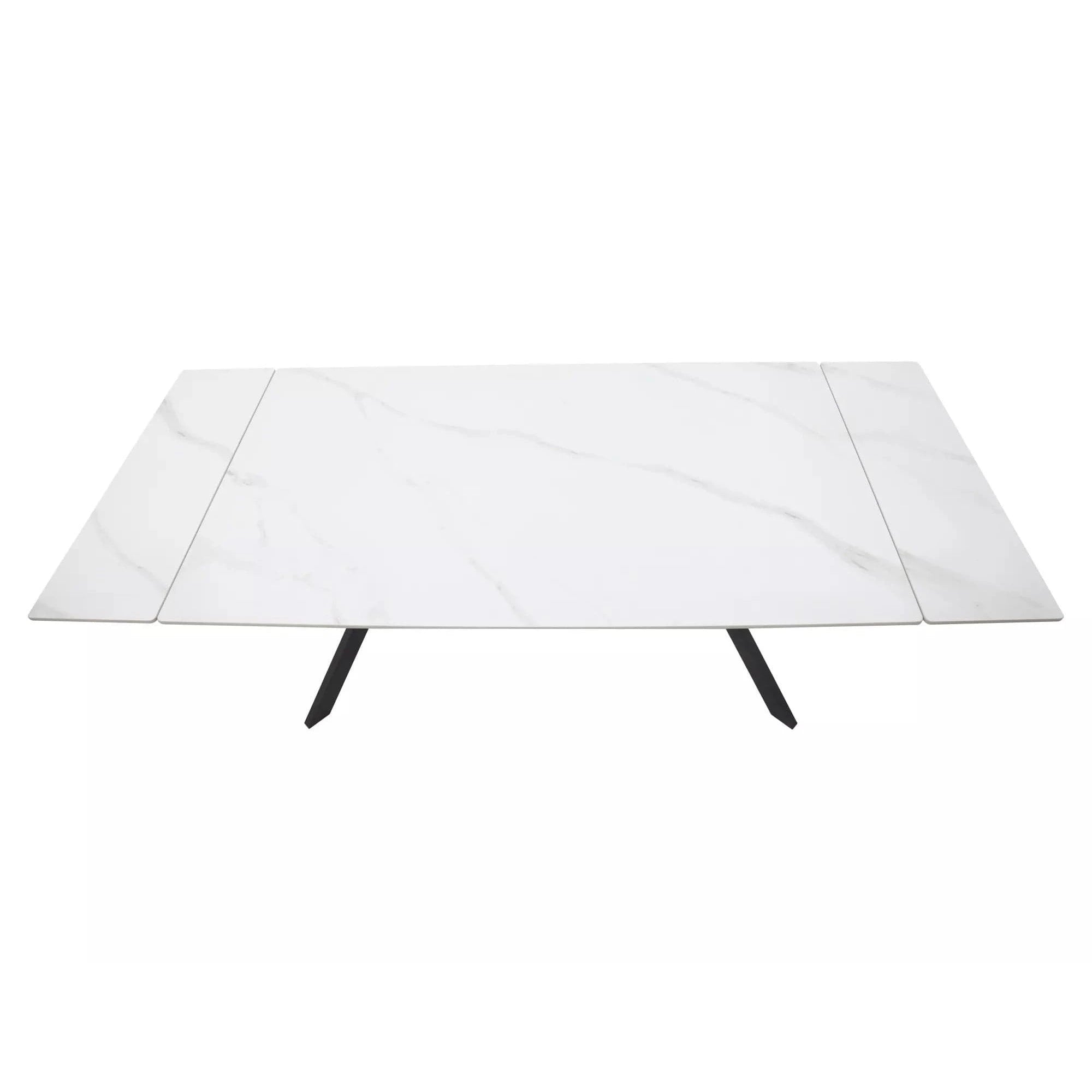 Masa extensibila IMPERIA, alb mat cu efect de marmura/negru, ceramica/metal, 180/240x90x76 cm