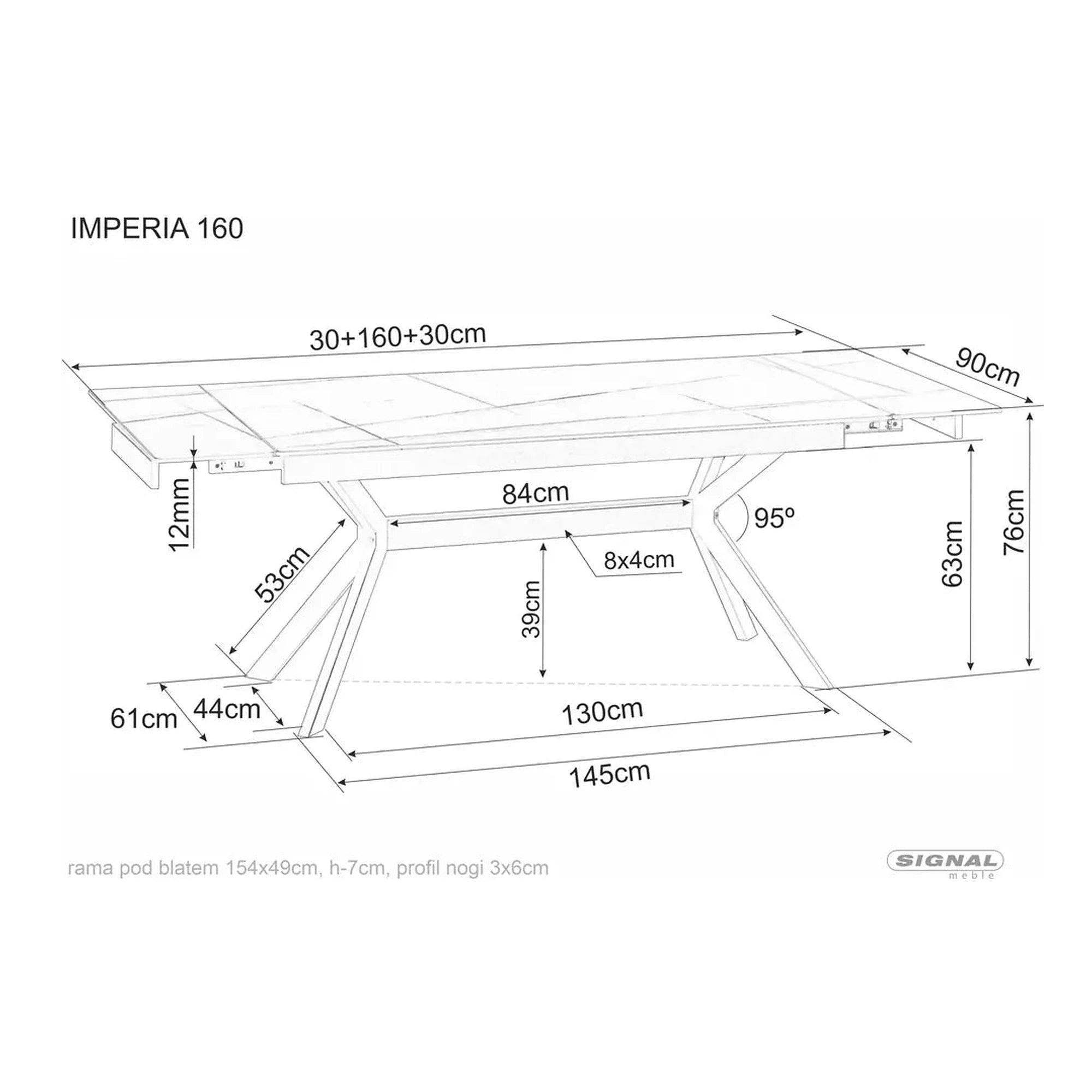 Masa extensibila IMPERIA, negru mat cu efect de marmura, ceramica/metal, 160/220x90x76 cm