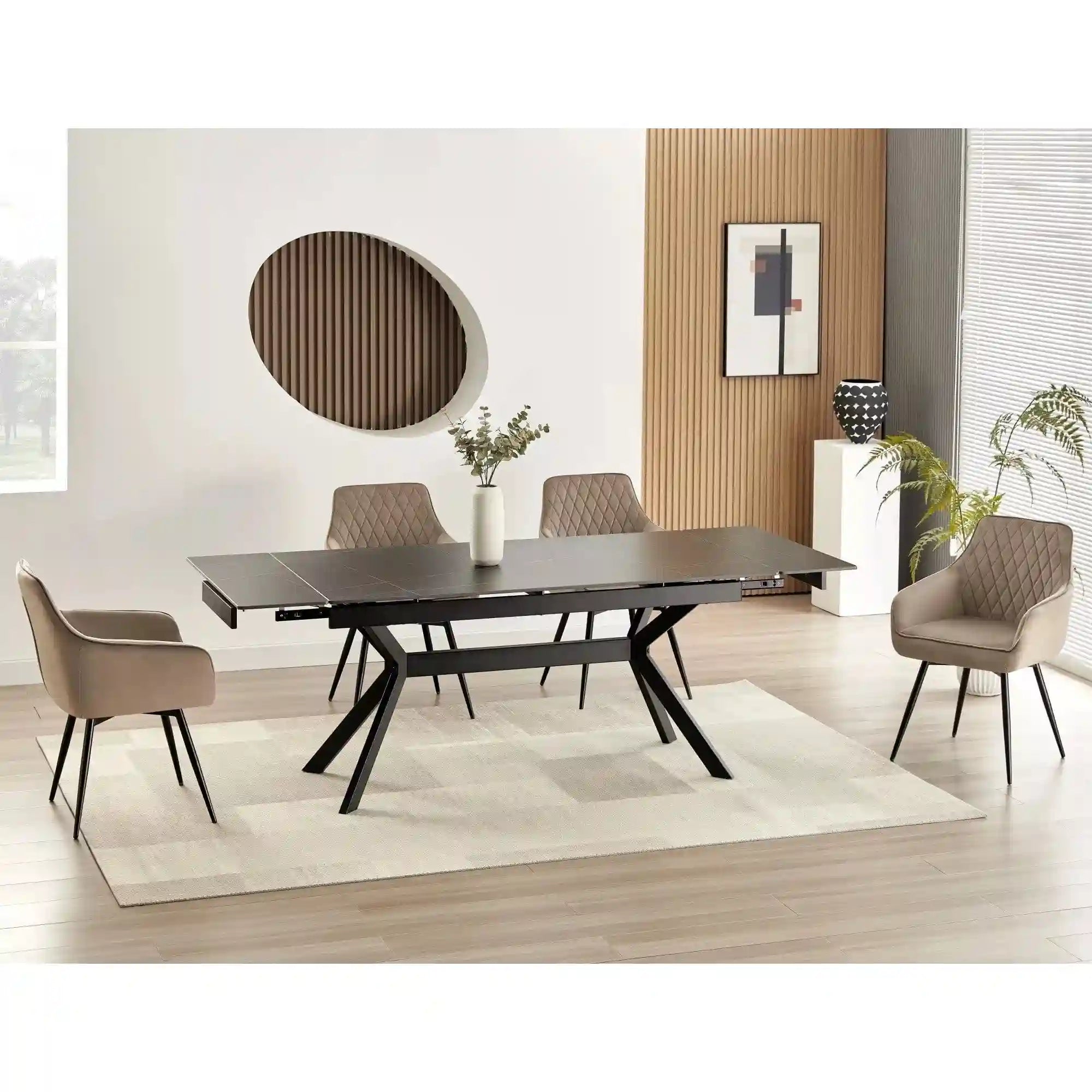 Masa extensibila IMPERIA, negru mat cu efect de marmura, ceramica/metal, 160/220x90x76 cm