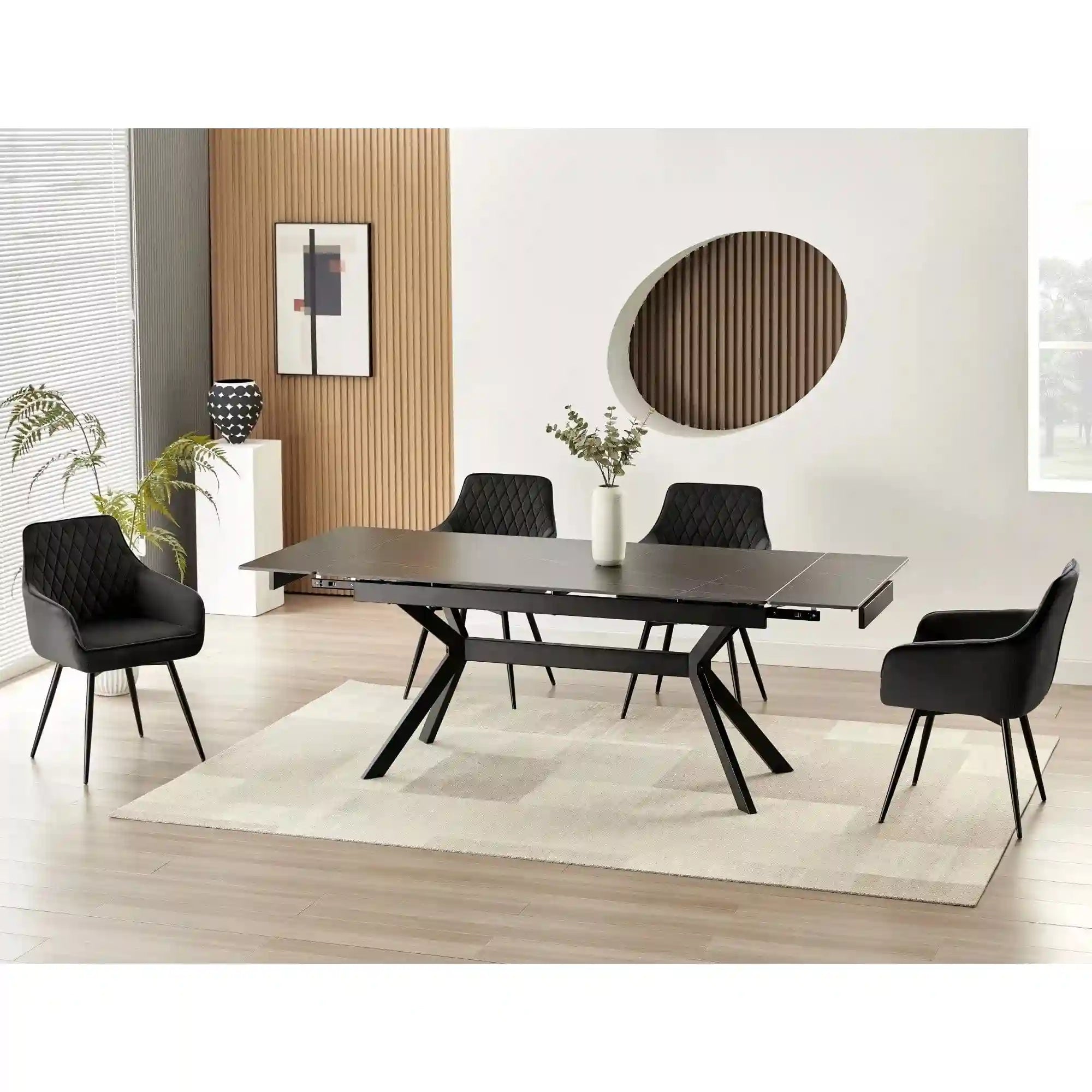 Masa extensibila IMPERIA, negru mat cu efect de marmura, ceramica/metal, 180/240x90x76 cm