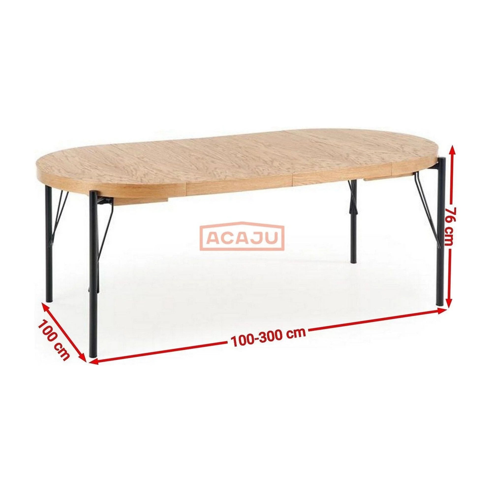 Masa extensibila INFERNO, stejar/negru, furnir/otel, 100/300x100x76 cm