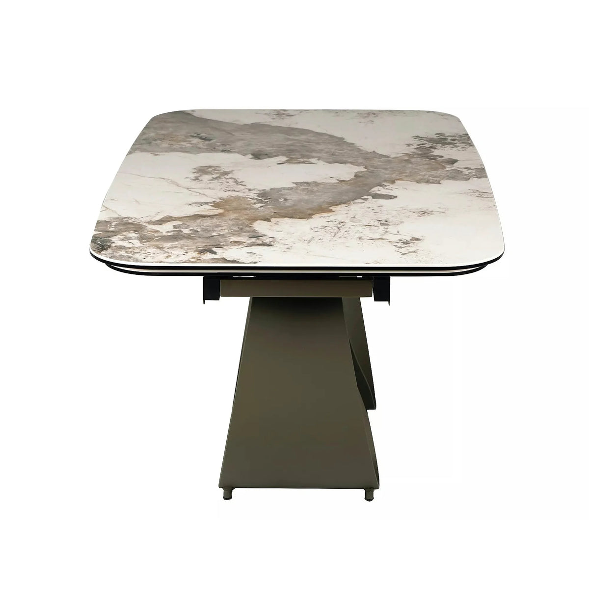 Masă extensibilă INFINITY, alb lucios/cupru, sticlă securizată/ceramică/metal, 160–240x95x76 cm