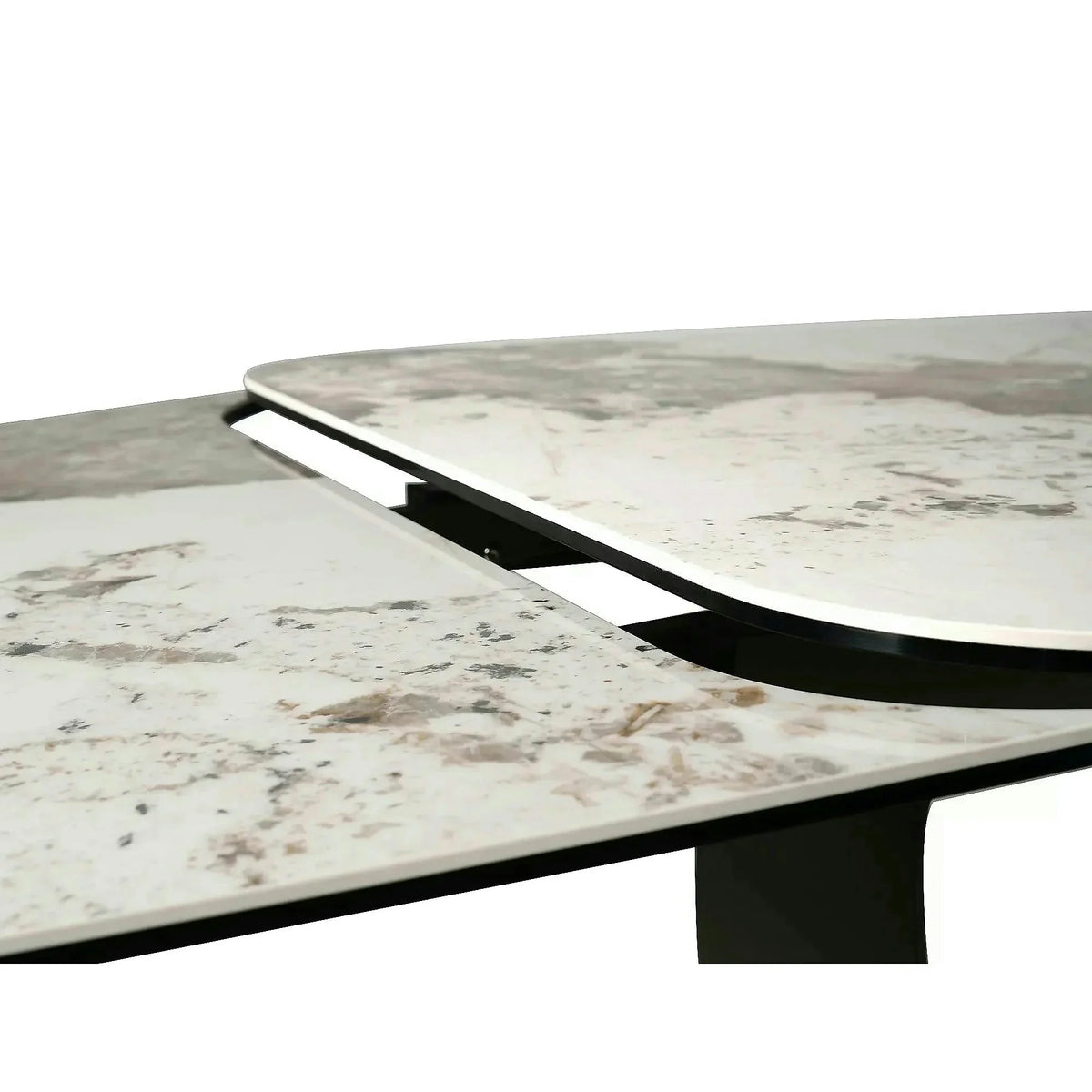 Masă extensibilă INFINITY, alb lucios/cupru, sticlă securizată/ceramică/metal, 160–240x95x76 cm