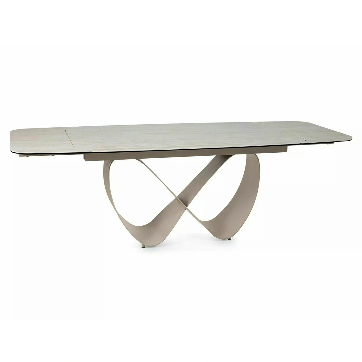 Masă extensibilă INFINITY, bej mat/cașmir, sticlă securizată/ceramică/metal, 160–240x95x76 cm