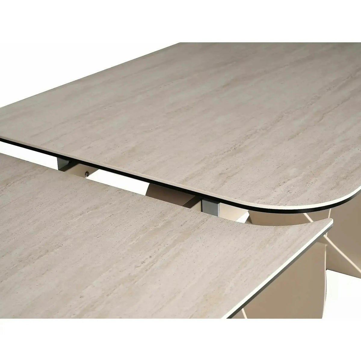Masă extensibilă INFINITY, bej mat/cașmir, sticlă securizată/ceramică/metal, 160–240x95x76 cm