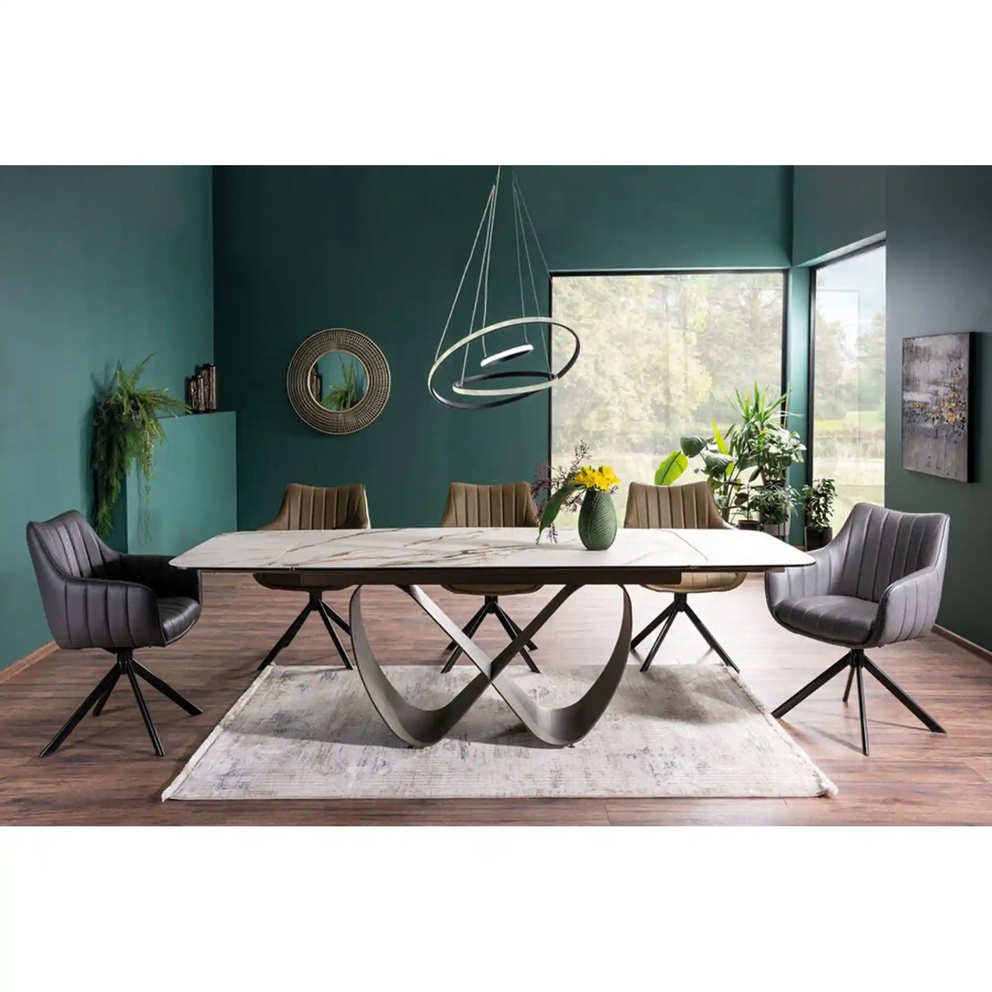 Masa extensibila INFINITY CERAMIC, alb/maro, sticla securizata/ceramica, 160/240x95x76 cm