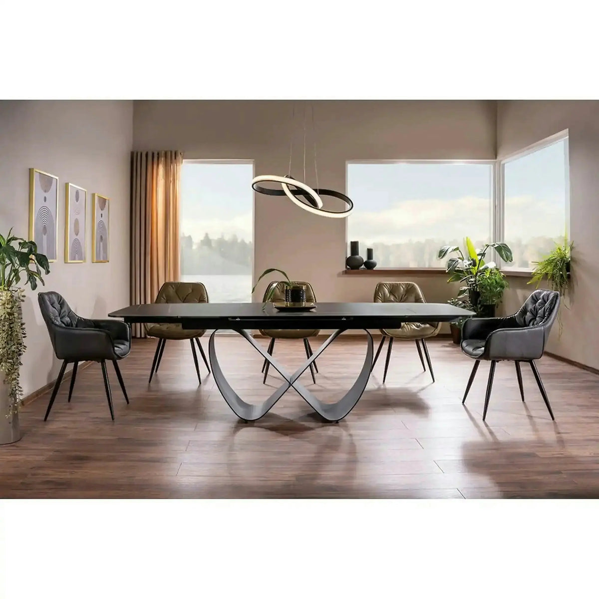Masa extensibila INFINITY CERAMIC, negru, sticla securizata/ceramica, 160/240x95x76 cm
