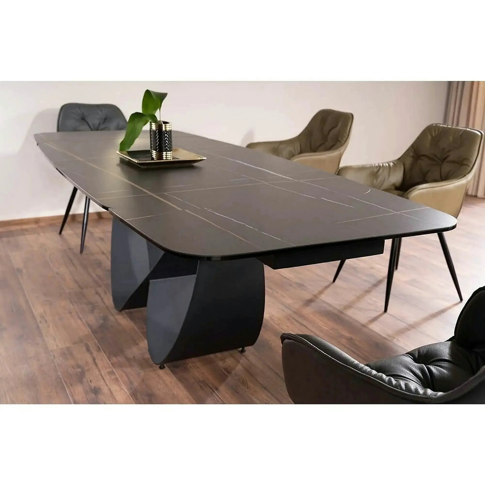Masa extensibila INFINITY CERAMIC, negru, sticla securizata/ceramica, 160/240x95x76 cm