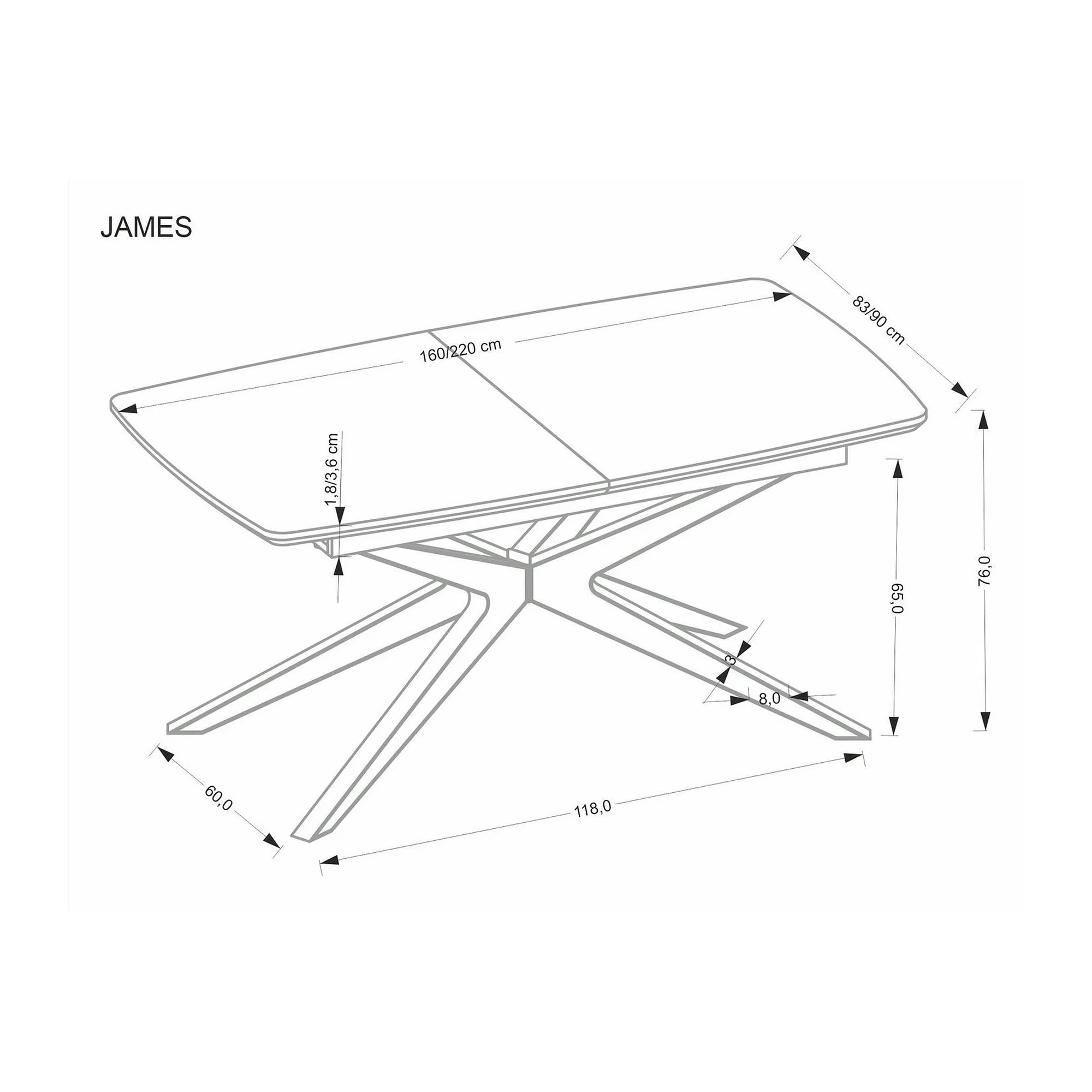 Masa extensibila JAMES, stejar/negru, 160/220x90x76 cm