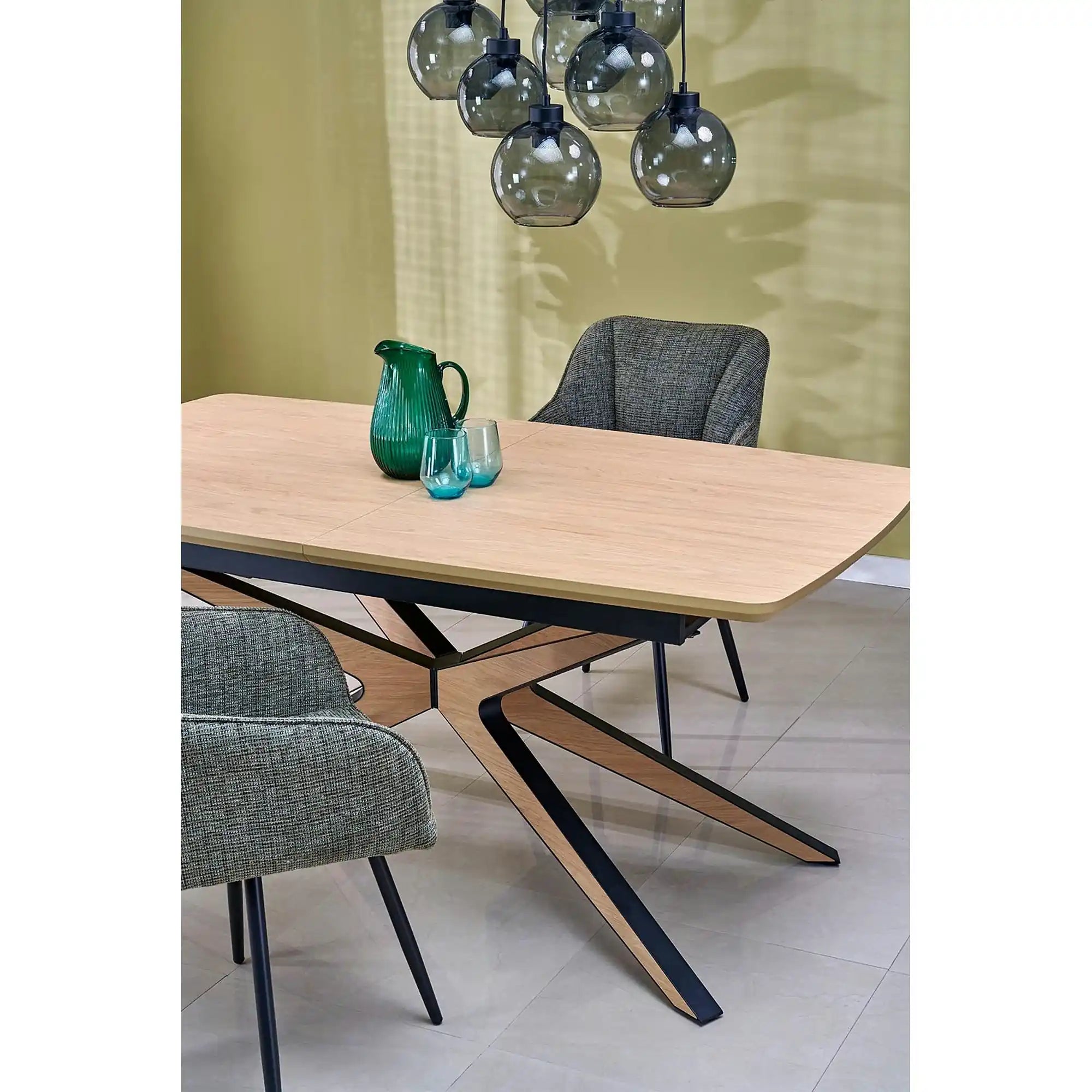 Masa extensibila JAMES, stejar/negru, 160/220x90x76 cm