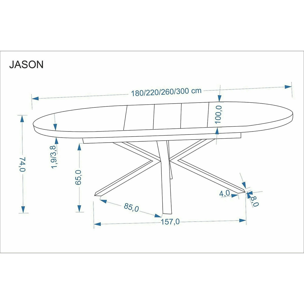 Masa extensibila JASON, nuc/negru, 180/300x100x74 cm