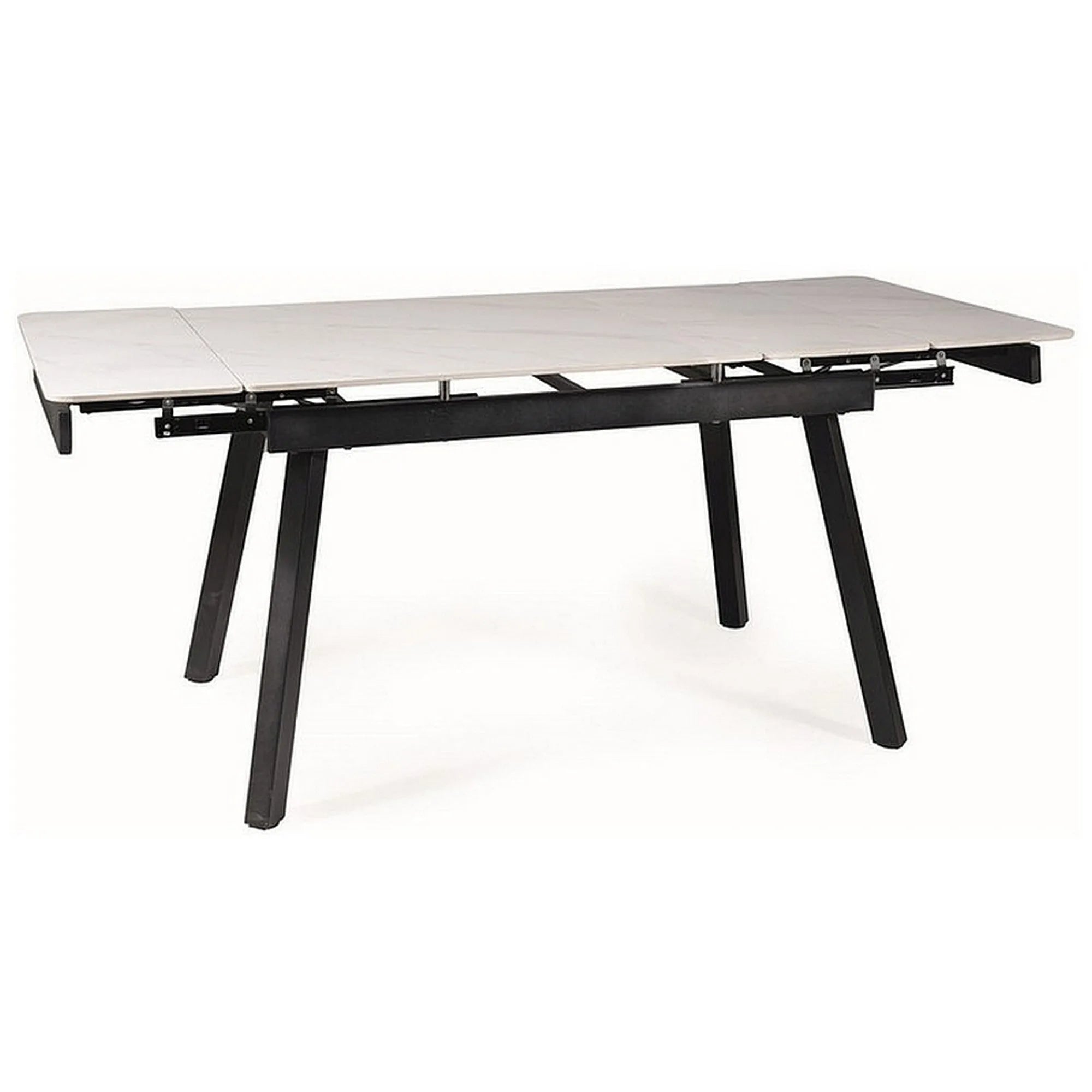 Masa extensibila JOHN, alb cu efect de marmura/negru mat, ceramica/metal, 150/210x90x76 cm