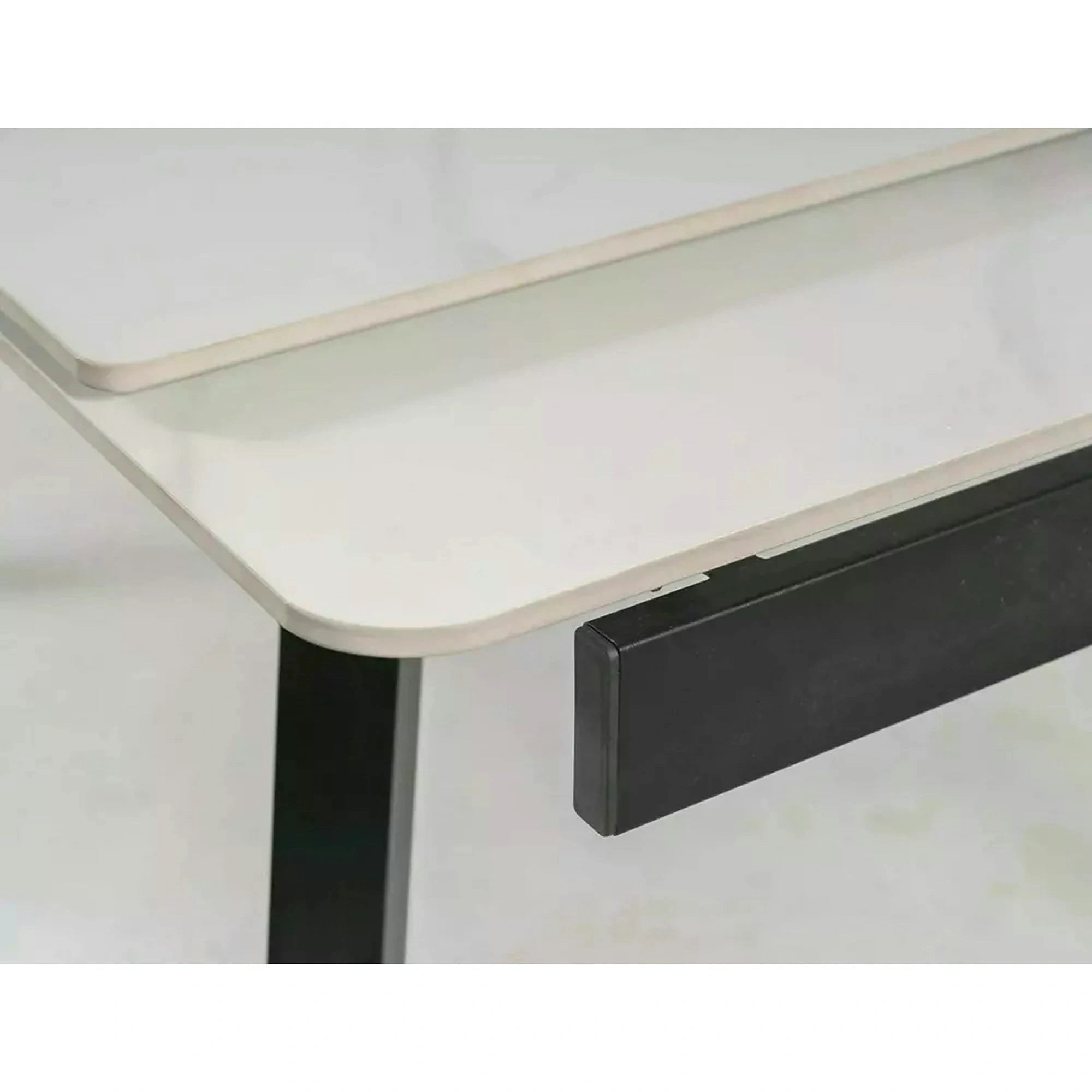 Masa extensibila JOHN, crem cu efect de marmura/negru mat, ceramica/metal, 120/180x85x76 cm