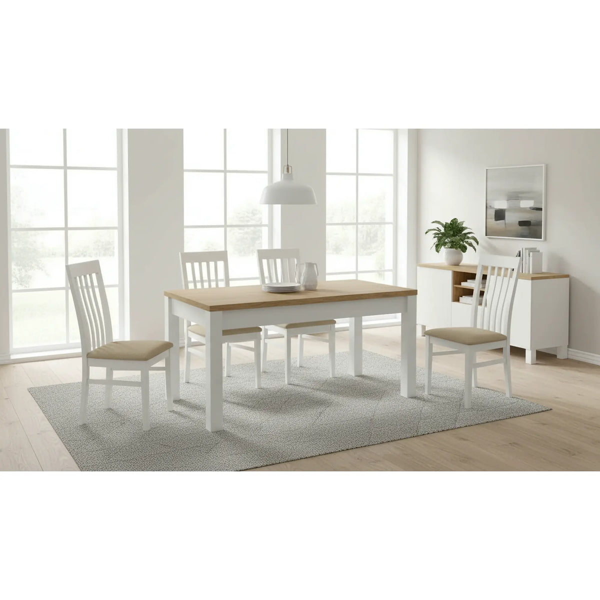 Masa extensibila KLEOPATRA, stejar/alb, PAL laminat 124/164x64x59/71 cm