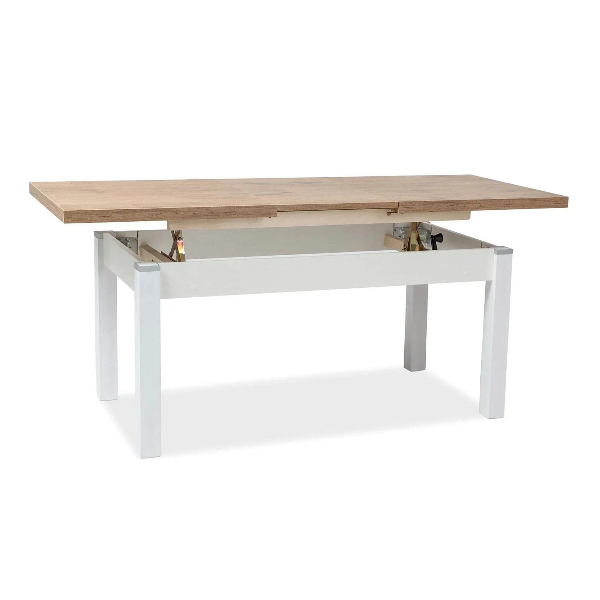 Masa extensibila KLEOPATRA, stejar/alb, PAL laminat 124/164x64x59/71 cm