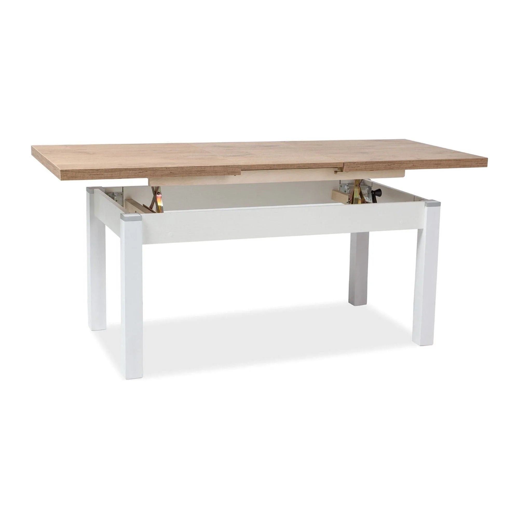 Masa extensibila KLEOPATRA, stejar/alb, PAL laminat 124/164x64x59/71 cm