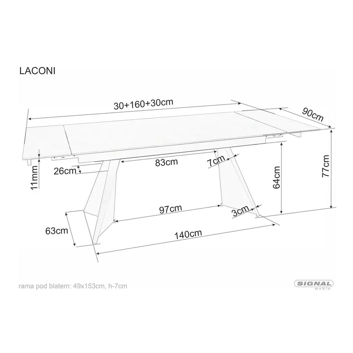 Masa extensibila LACONI, alb cu efect de marmura, ceramica/metal, 160/220x90x76 cm