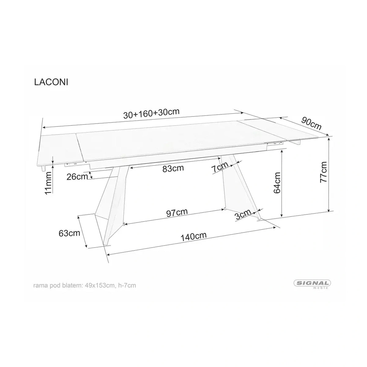 Masa extensibila LACONI, alb cu efect de marmura, ceramica/metal, 160/220x90x76 cm