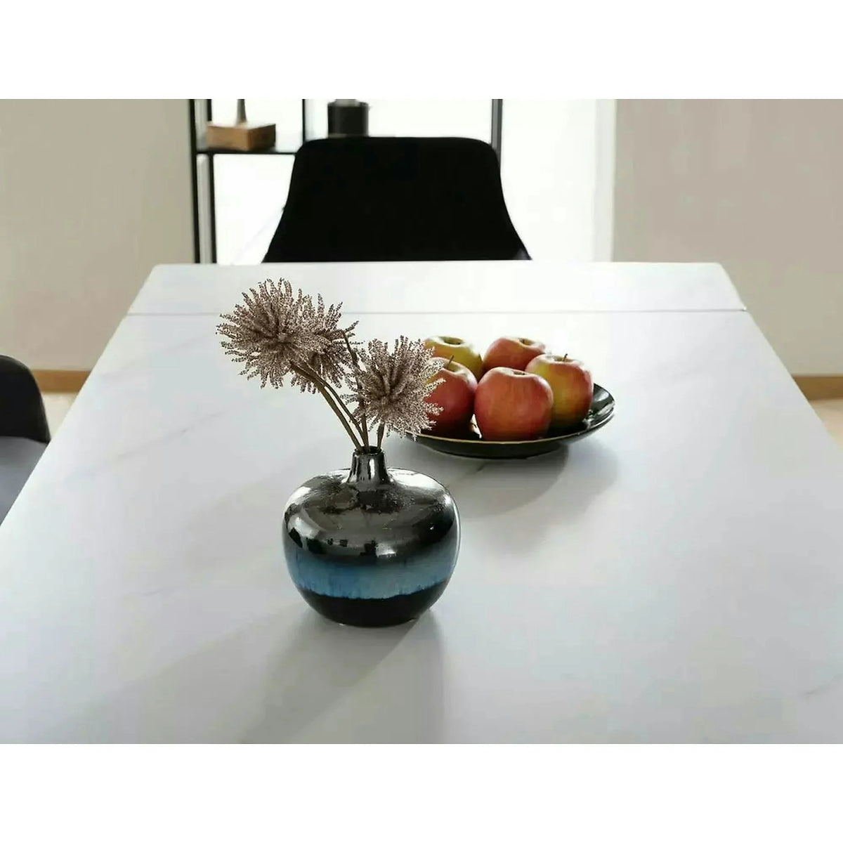 Masa extensibila LACONI, alb cu efect de marmura, ceramica/metal, 160/220x90x76 cm
