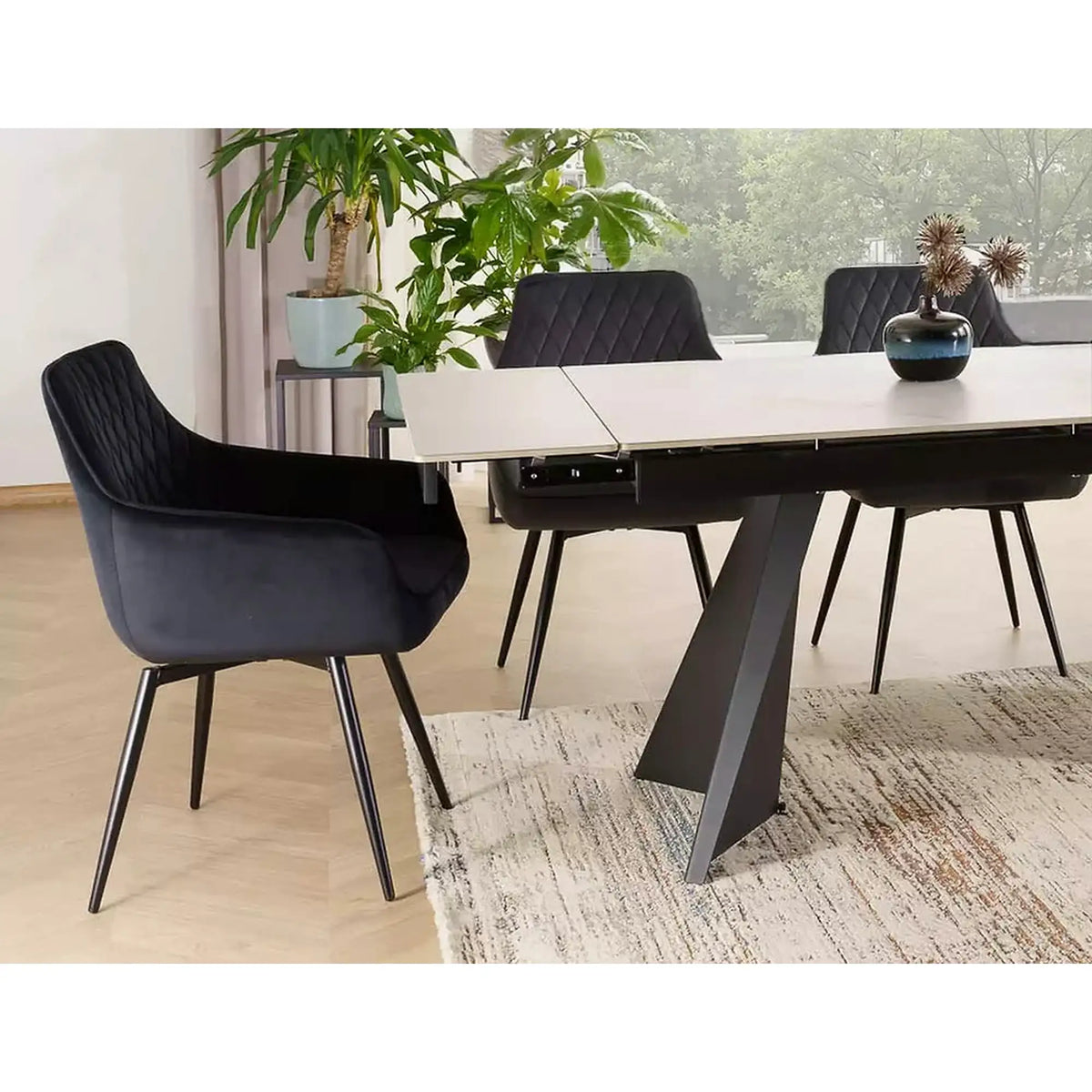 Masa extensibila LACONI, alb cu efect de marmura, ceramica/metal, 160/220x90x76 cm