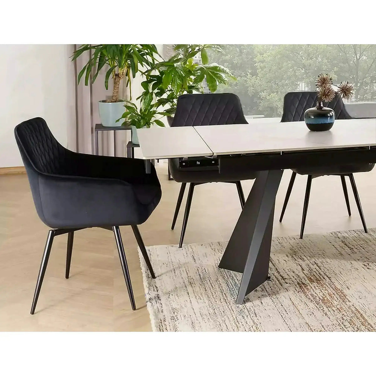 Masa extensibila LACONI, alb cu efect de marmura, ceramica/metal, 160/220x90x76 cm