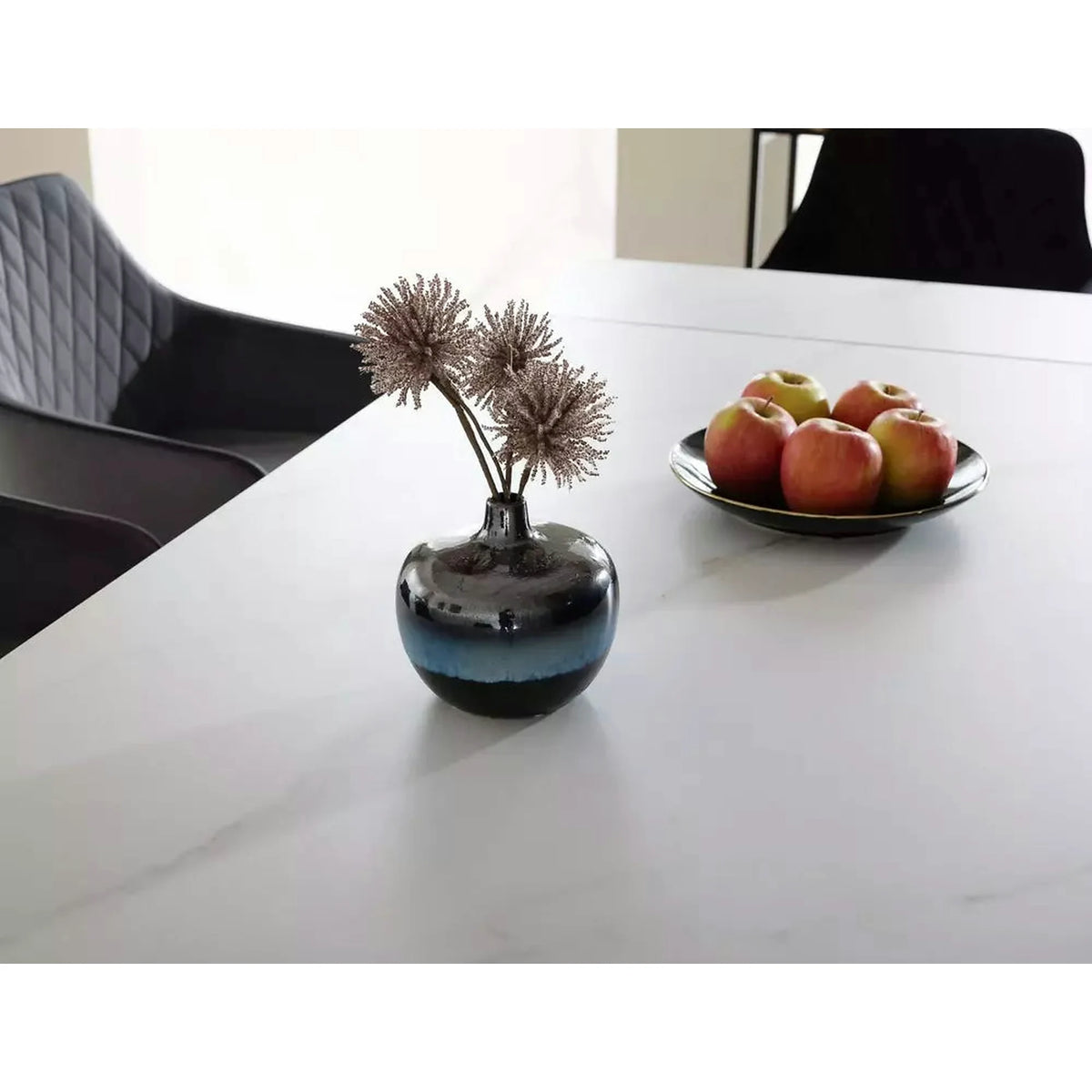 Masa extensibila LACONI, alb cu efect de marmura, ceramica/metal, 160/220x90x76 cm