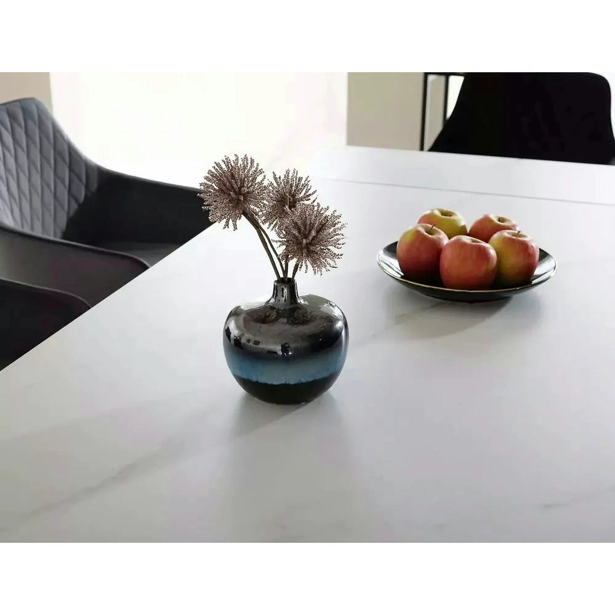 Masa extensibila LACONI, alb cu efect de marmura, ceramica/metal, 160/220x90x76 cm