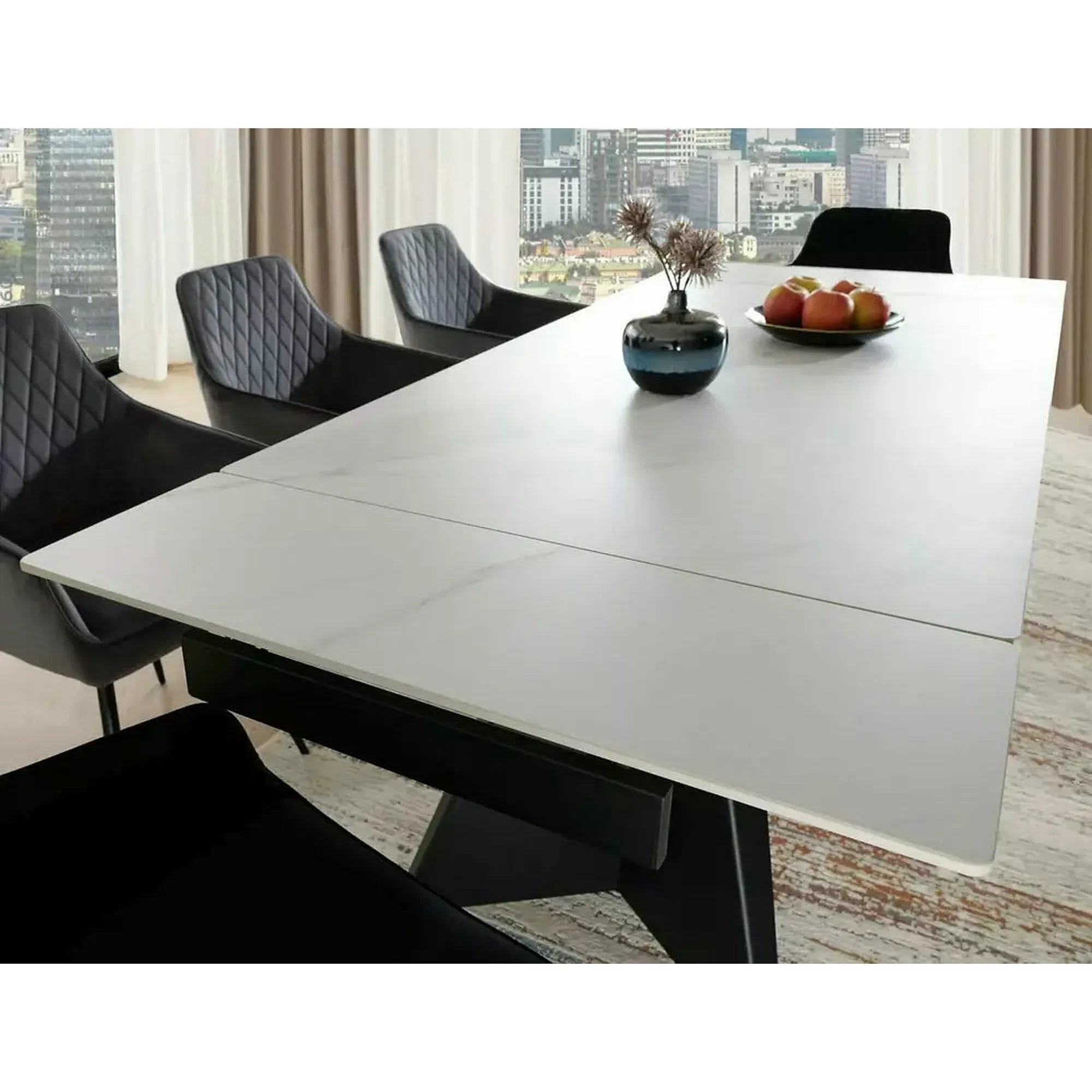 Masa extensibila LACONI, alb cu efect de marmura, ceramica/metal, 160/220x90x76 cm