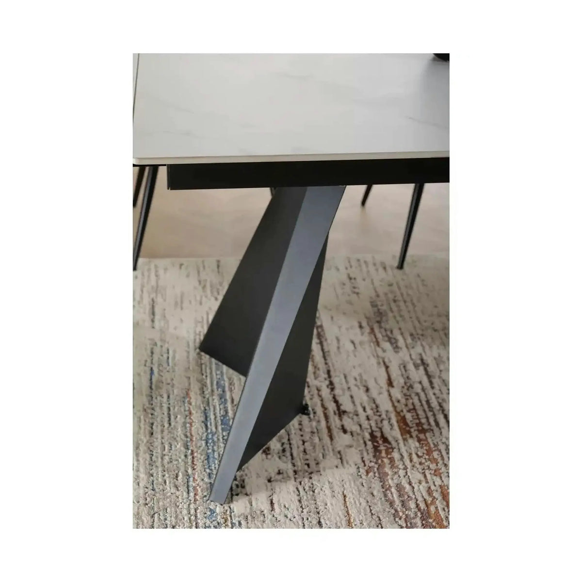 Masa extensibila LACONI, alb cu efect de marmura, ceramica/metal, 160/220x90x76 cm