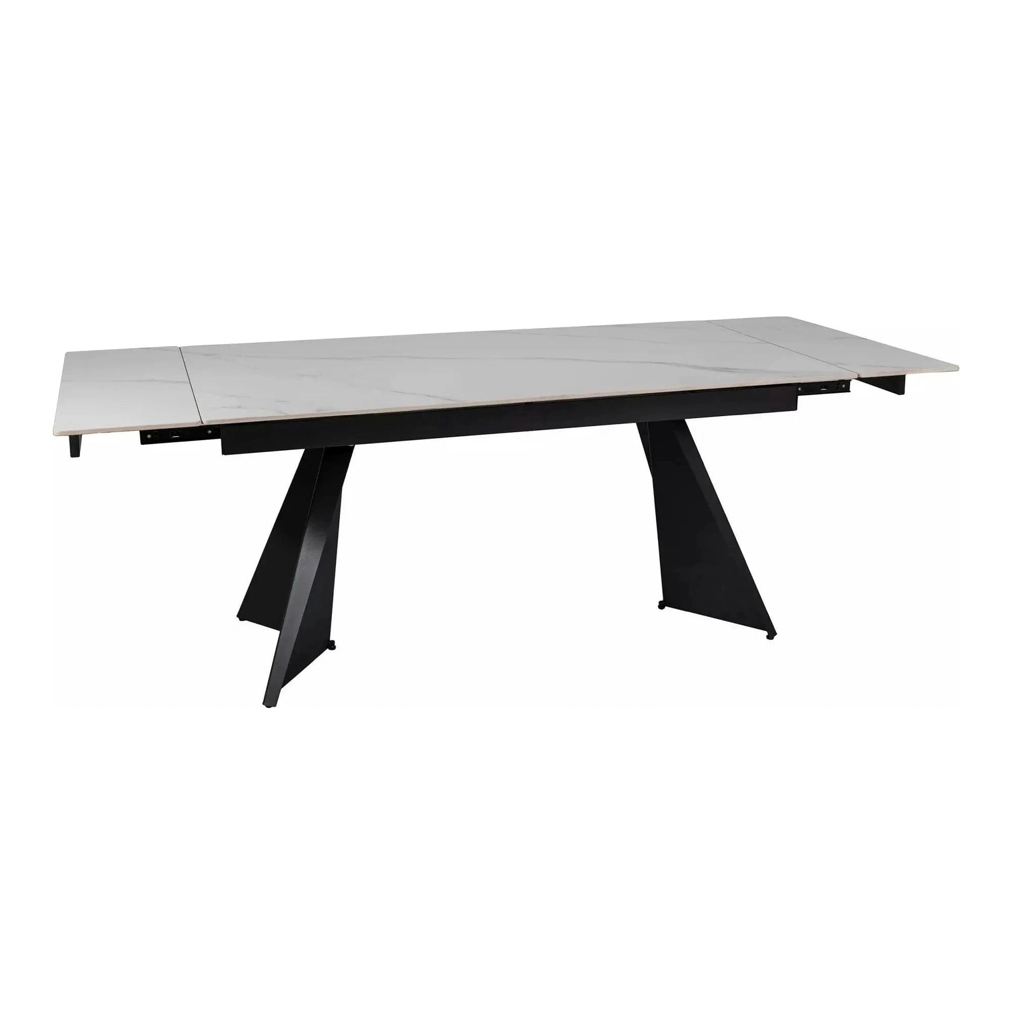 Masa extensibila LACONI, alb cu efect de marmura, ceramica/metal, 160/220x90x76 cm