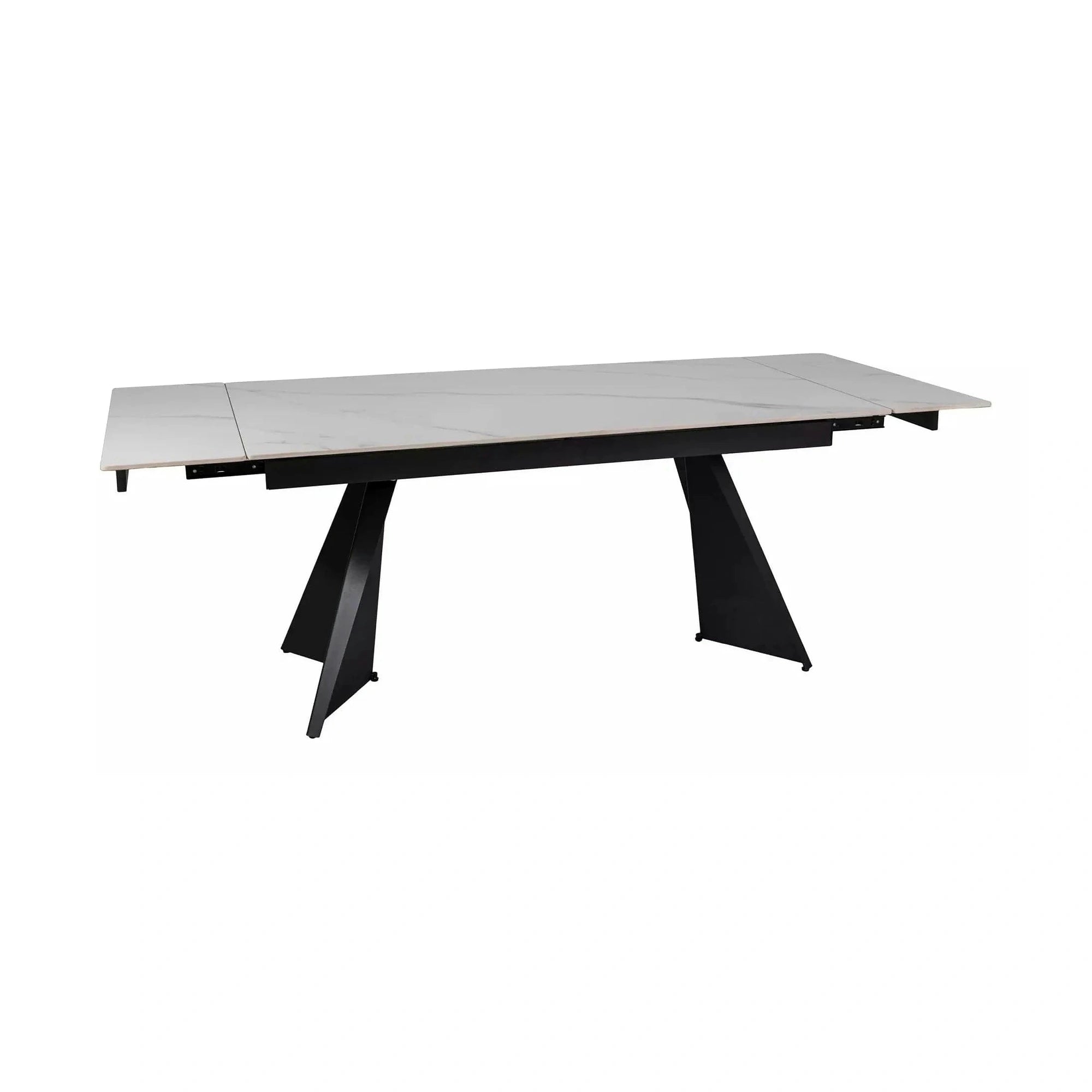 Masa extensibila LACONI, alb cu efect de marmura, ceramica/metal, 160/220x90x76 cm