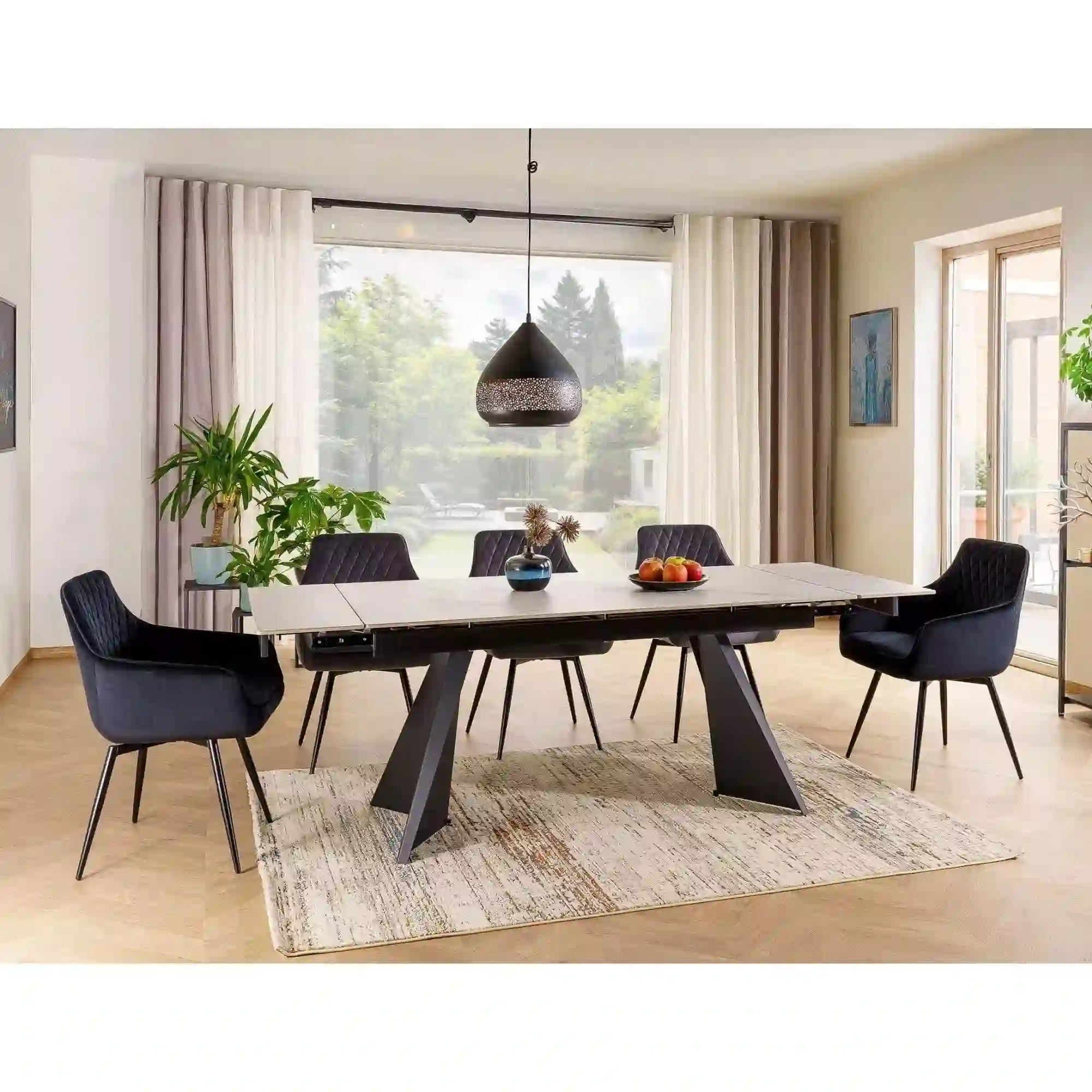 Masa extensibila LACONI, alb cu efect de marmura, ceramica/metal, 160/220x90x76 cm