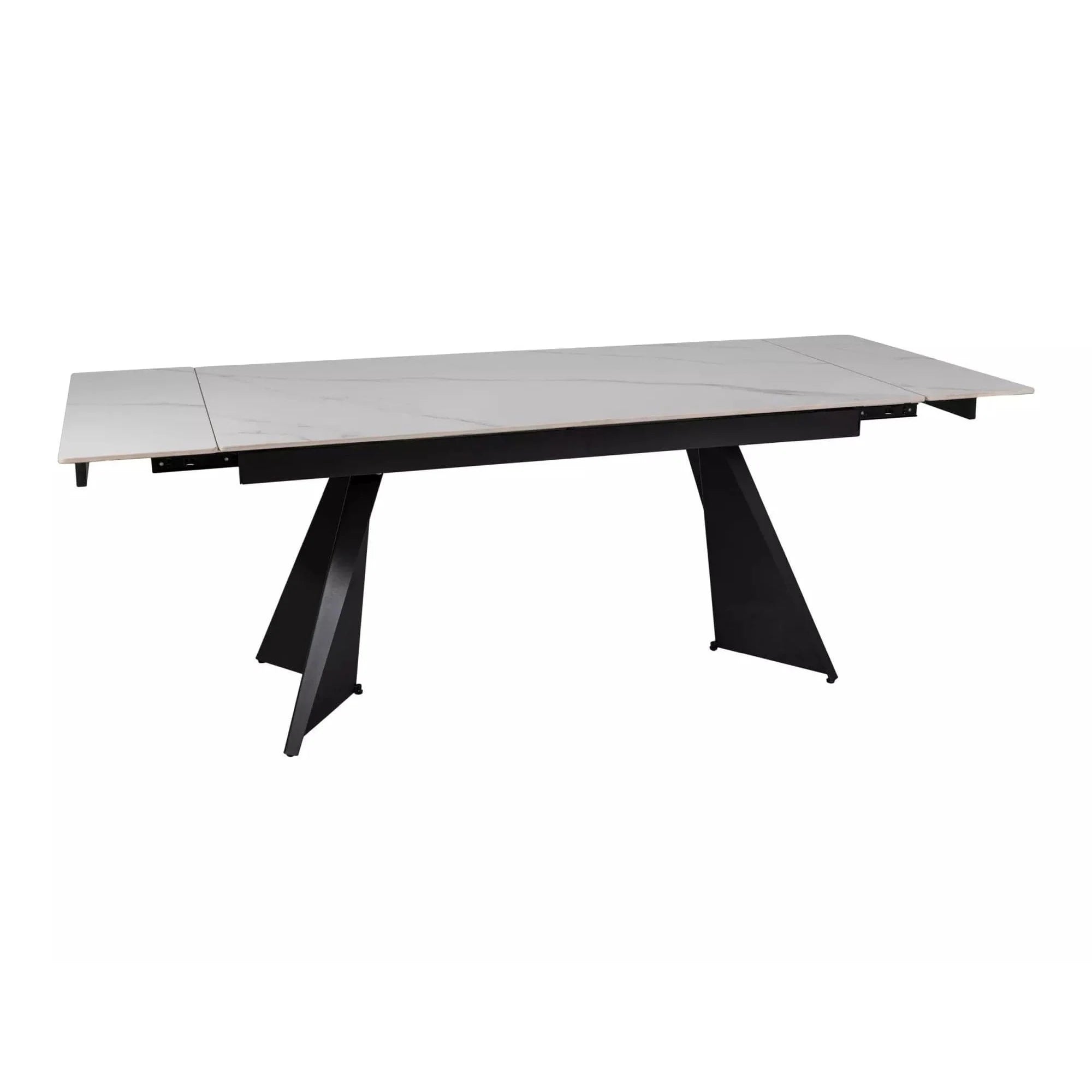 Masa extensibila LACONI, alb cu efect de marmura, ceramica/metal, 160/220x90x76 cm