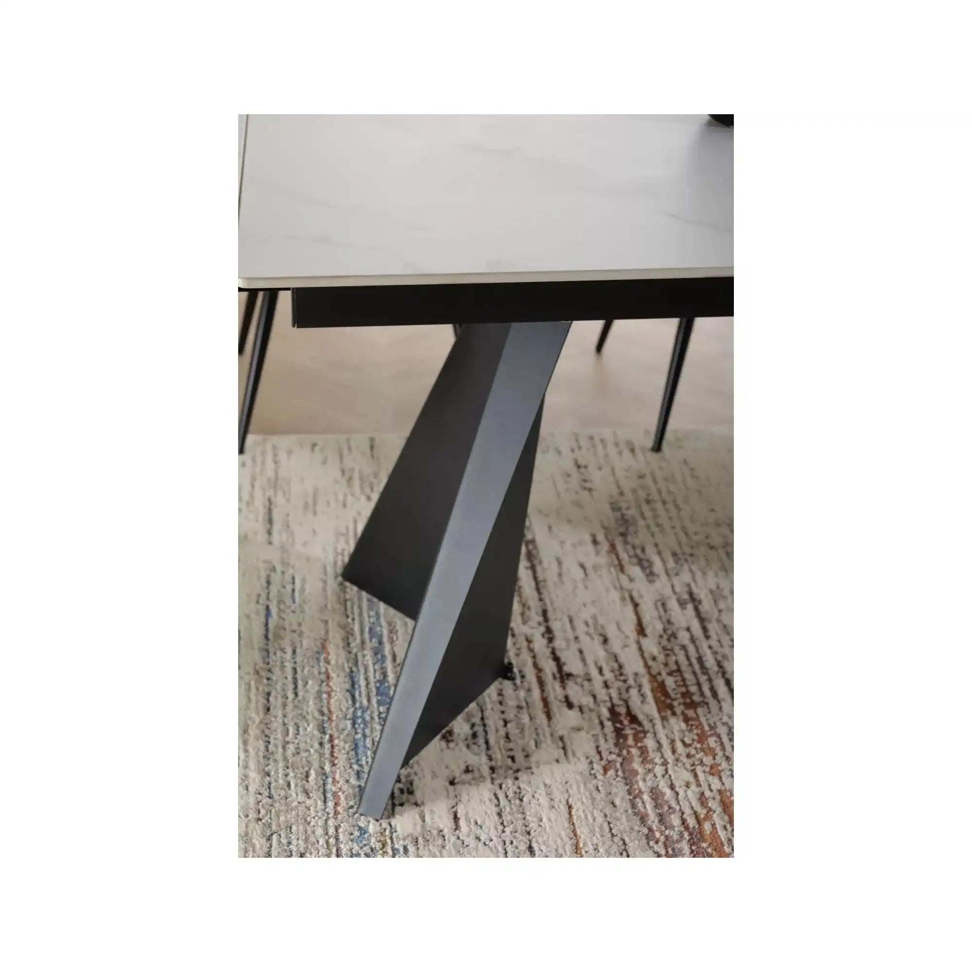Masa extensibila LACONI, alb cu efect de marmura, ceramica/metal, 160/220x90x76 cm