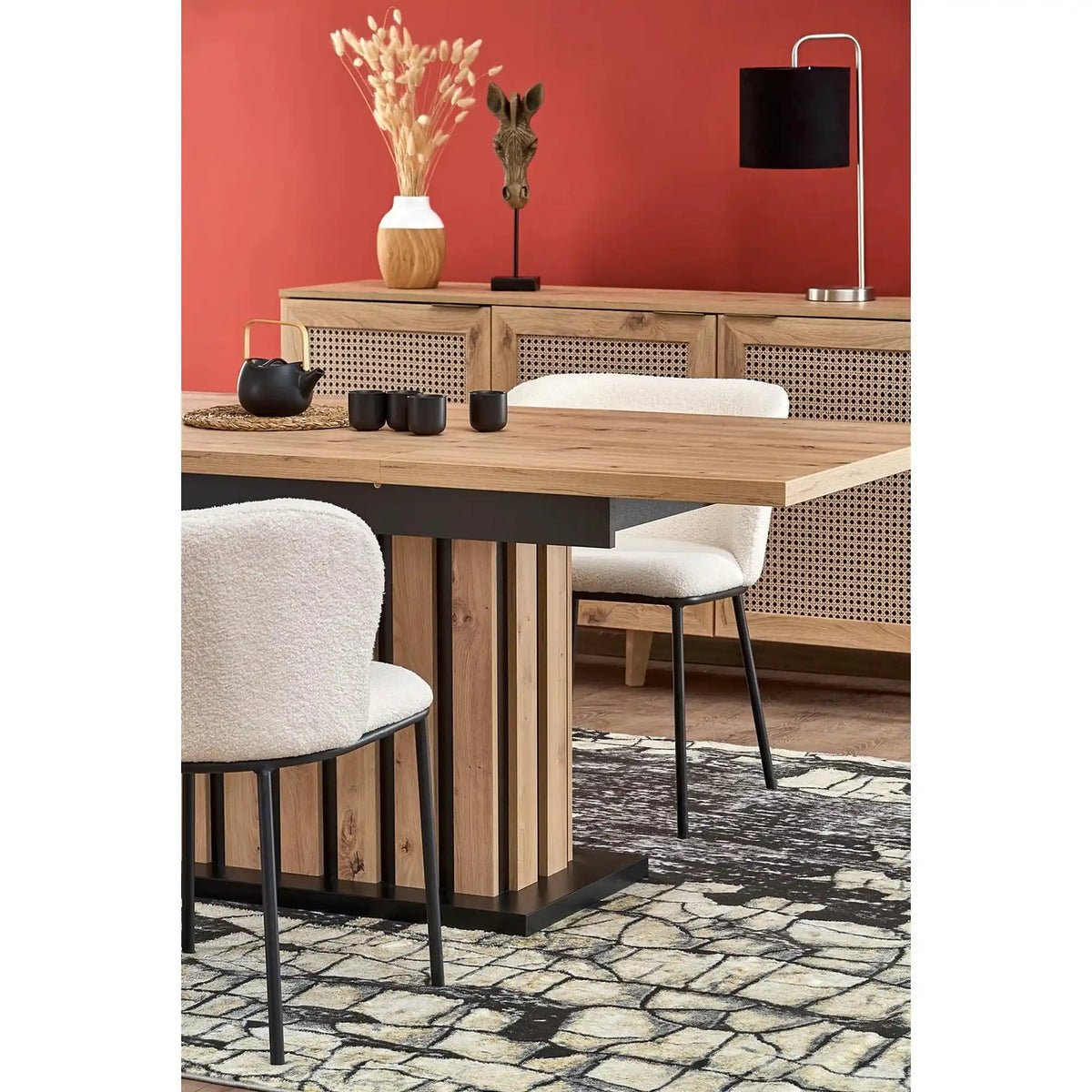 Masa extensibila LAMELLO, stejar/negru, PAL laminat, 130/180x80x76 cm