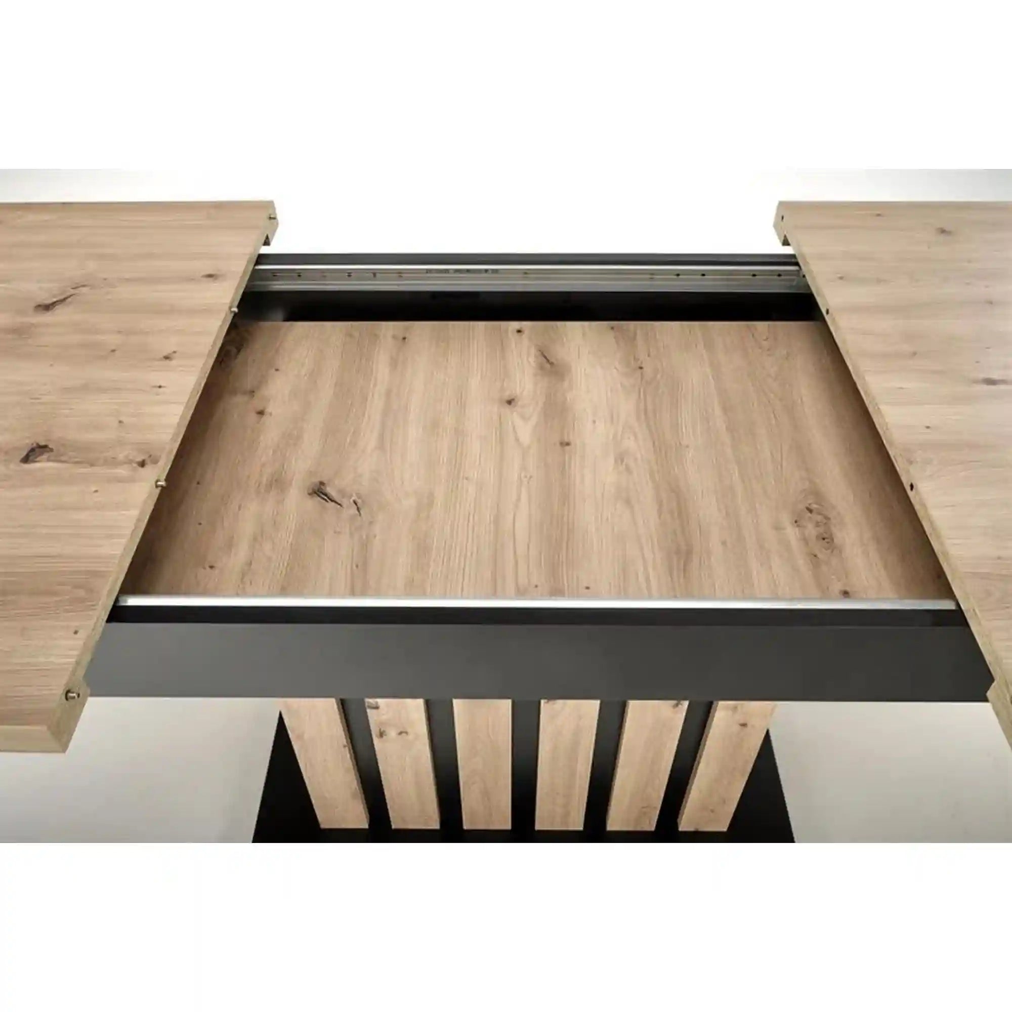 Masa extensibila LAMELLO, stejar/negru, PAL laminat, 130/180x80x76 cm