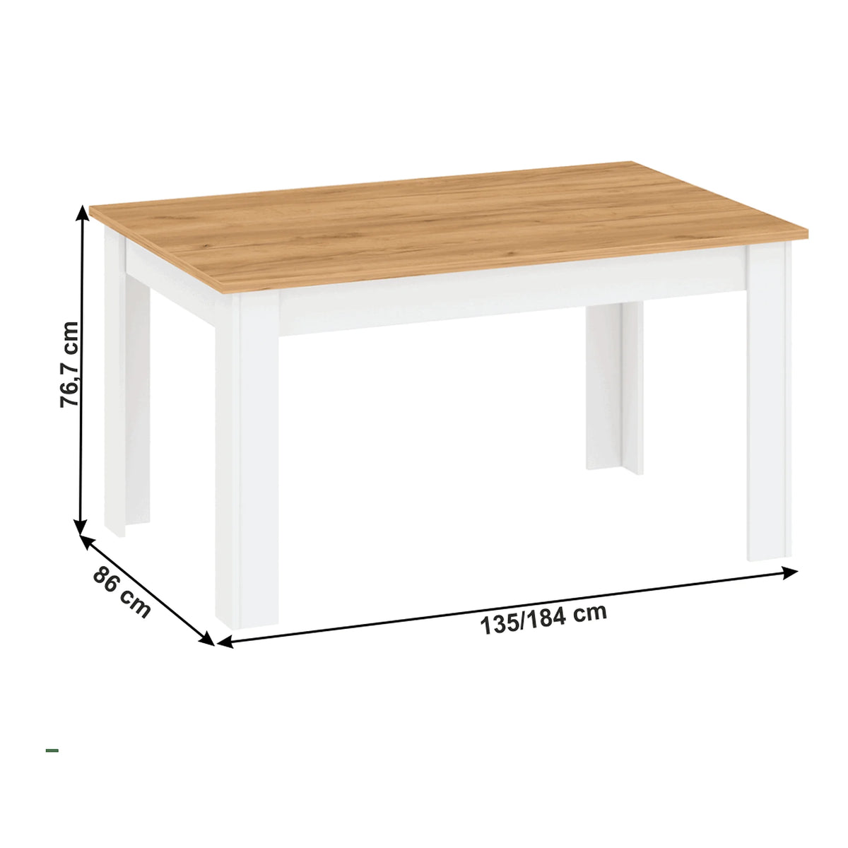 Masa extensibila LANZETTE S, stejar/alb, DTD laminat, 135/184x86x76 cm