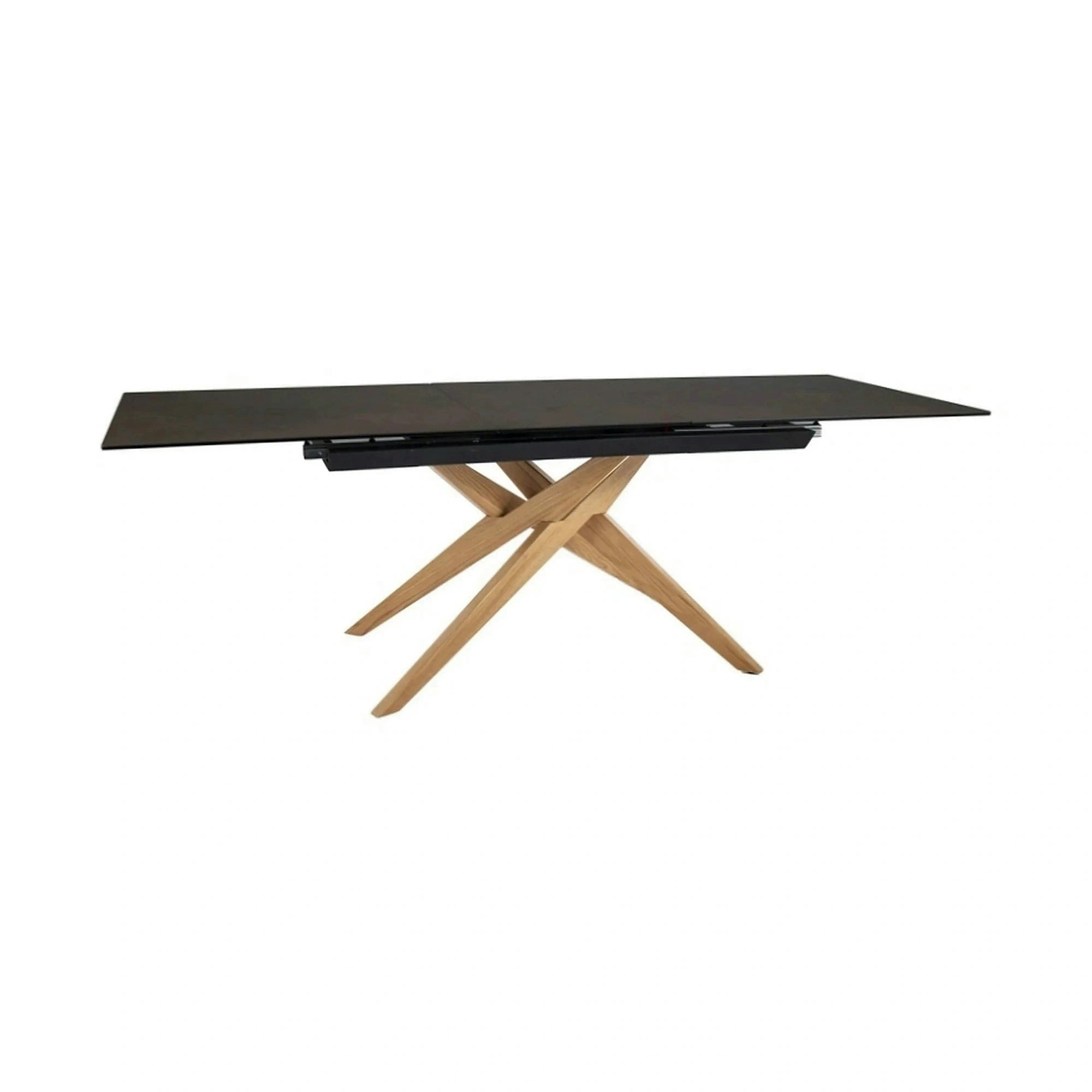 Masa extensibila LORETO, maro/stejar, sticla/ceramica/lemn, 180/230x90x76 cm